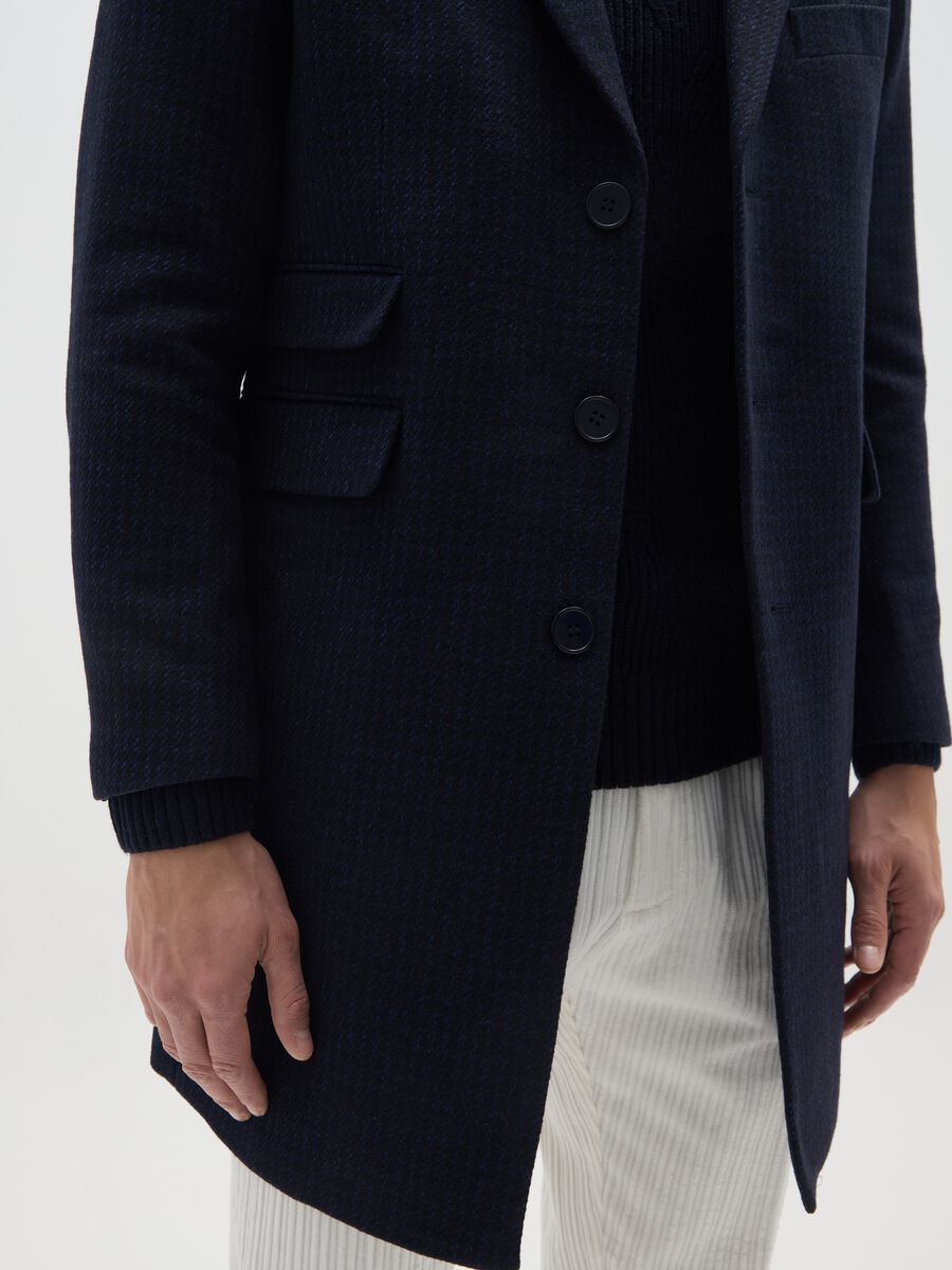 Long blue checked coat regular fit in houndstooth_3