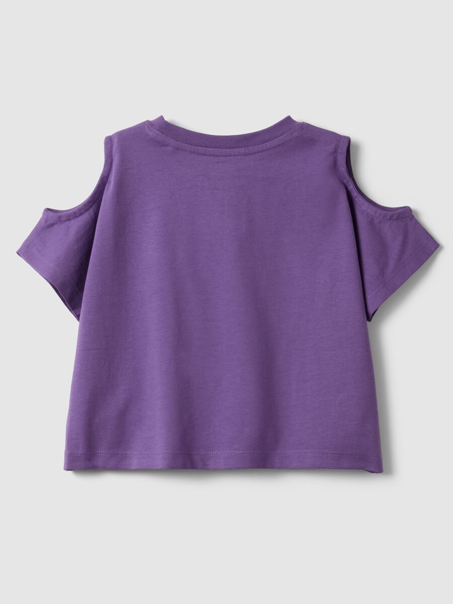 Violettes M&auml;dchen-T-Shirt aus reiner Baumwolle mit Stickerei und Cut-out-&Auml;rmeln_1