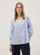 Blue cotton-blend top with embroidery and V-neck_2