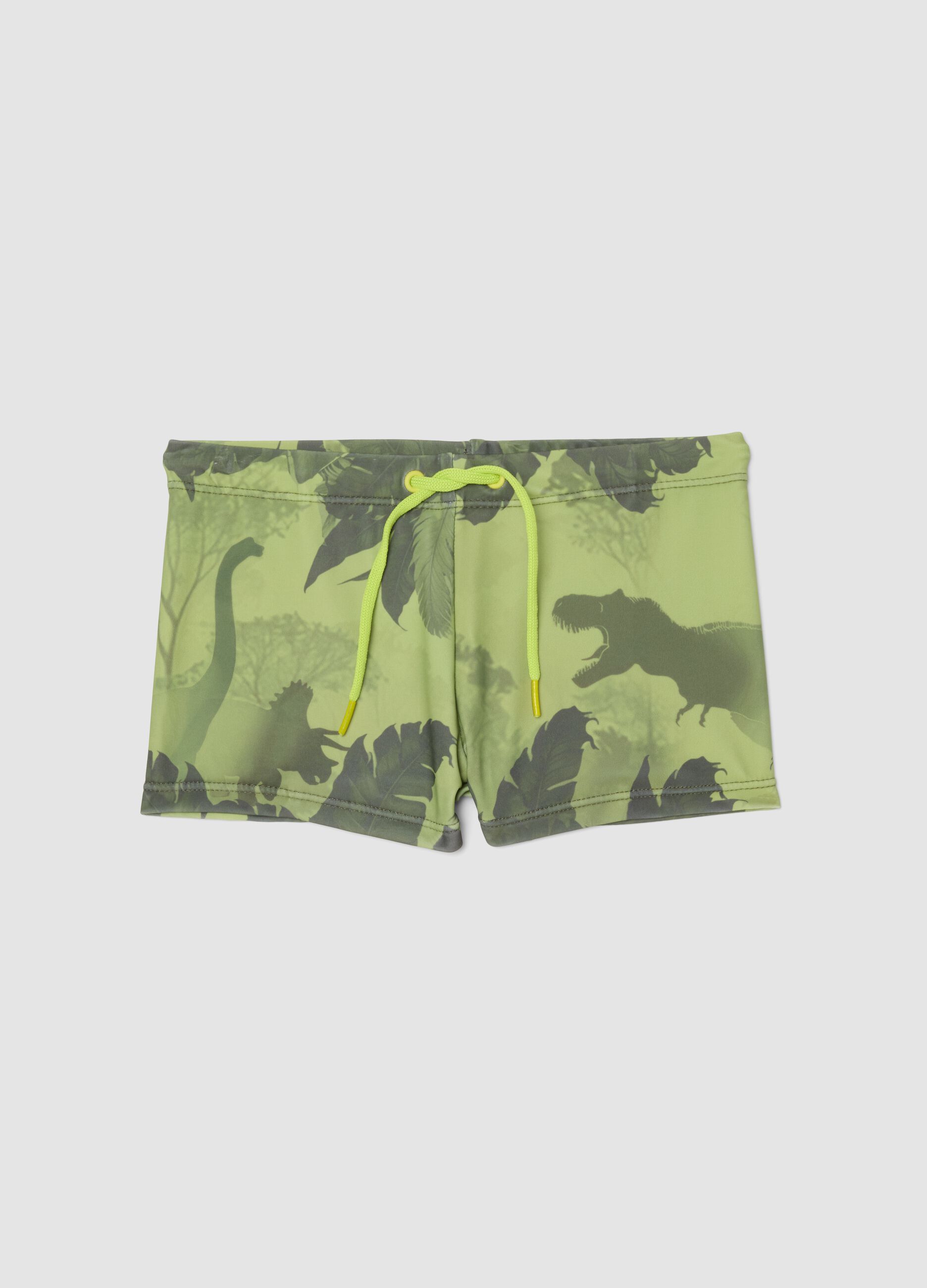 Gr&uuml;ne Stretch-Badehose mit Dino-Print