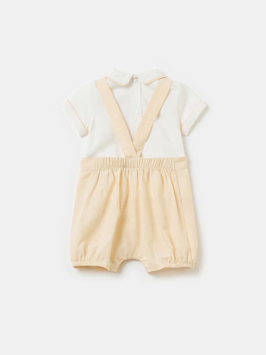 Cotton T-shirt and cotton and linen dungarees set_1