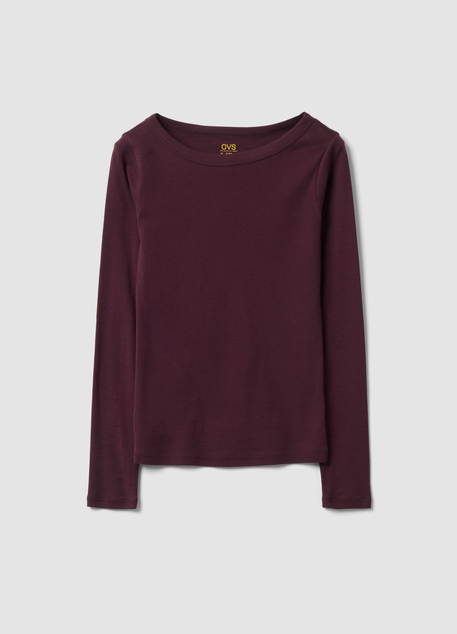 T-shirt viola in puro cotone con girocollo regular fit
