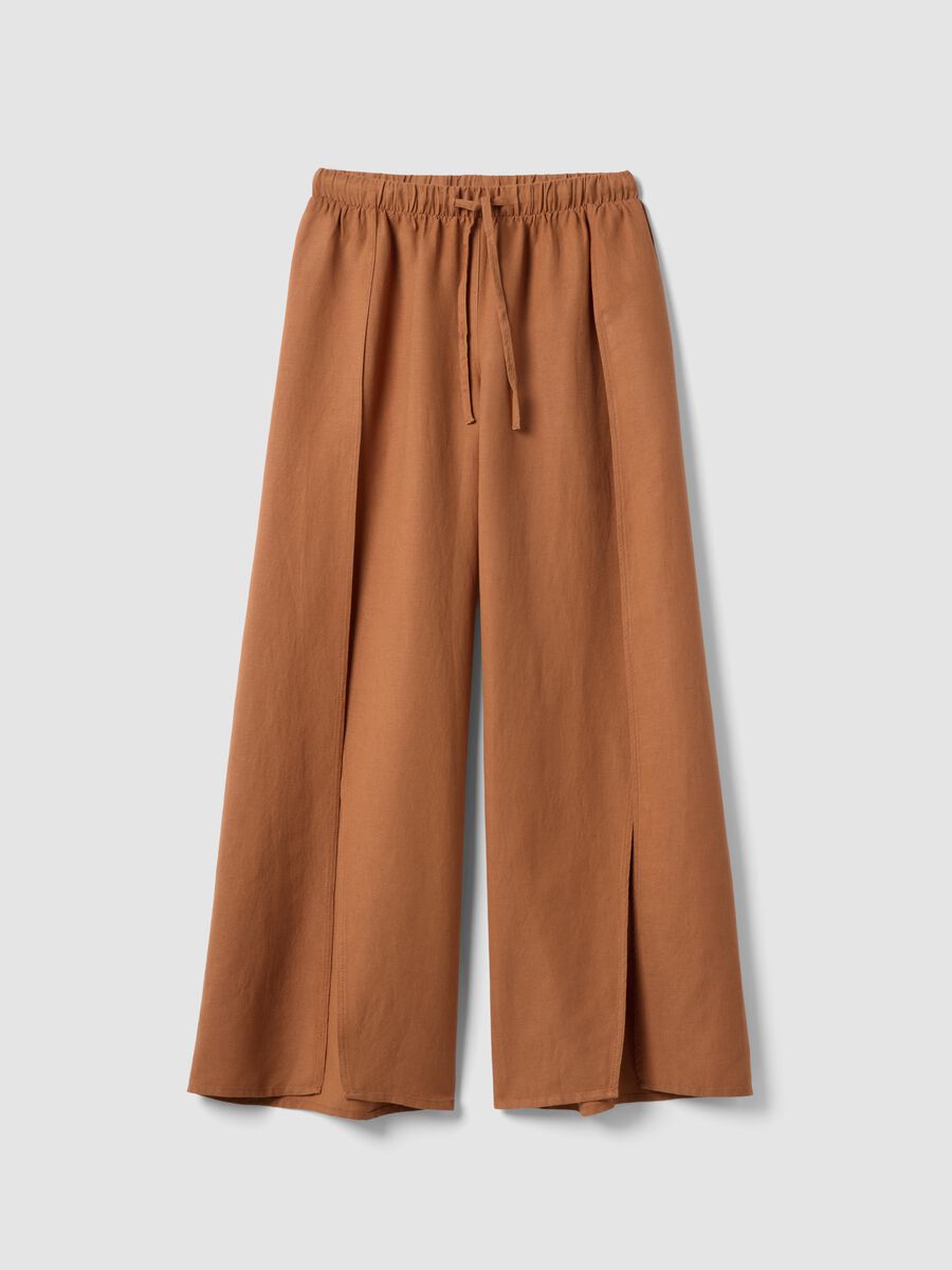 Brown wide-leg linen and viscose-blend trousers_4