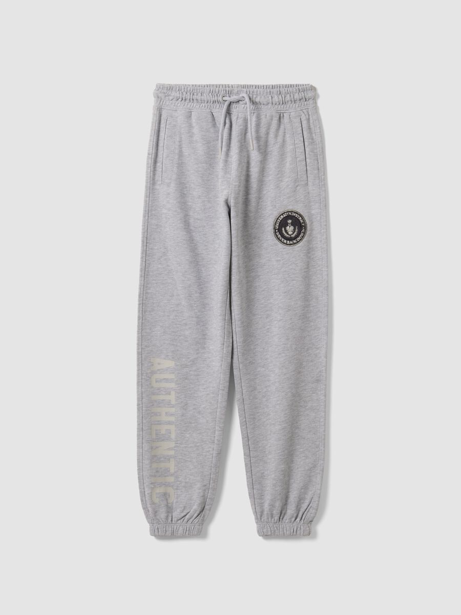 Grey pure cotton joggers with print, comfort fit for boys_3