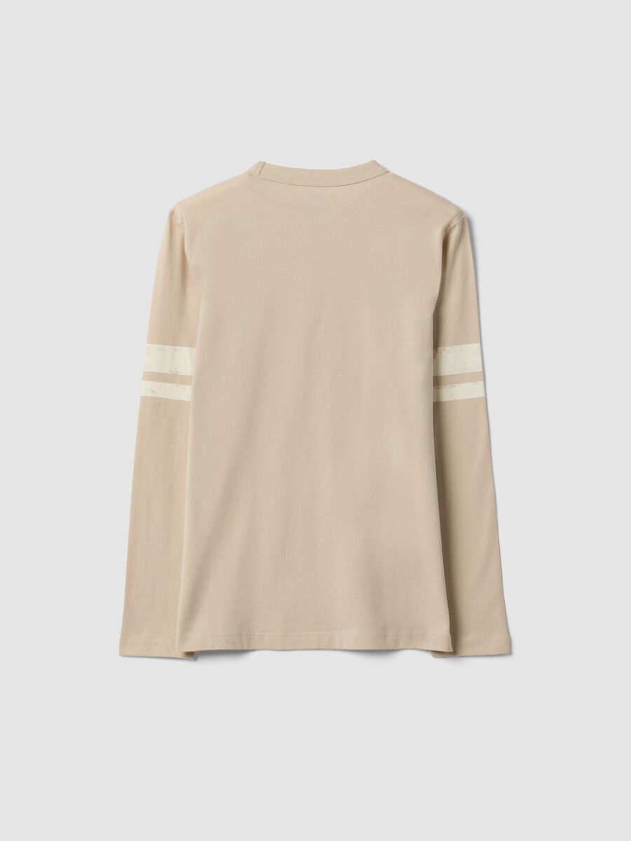Beige pure organic cotton T-shirt with college print for boys_5