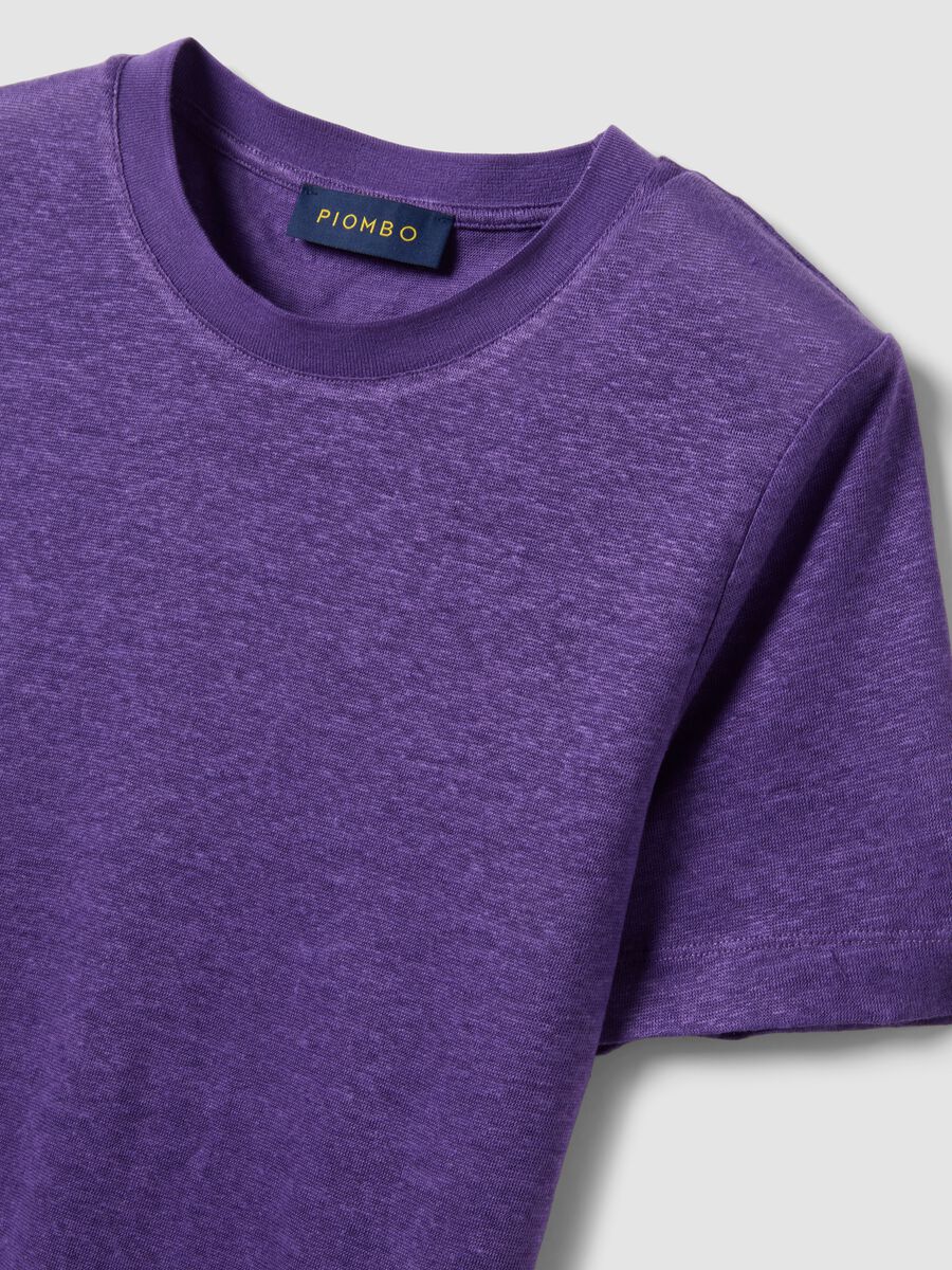 Purple pure linen regular-fit short-sleeve T-shirt_5