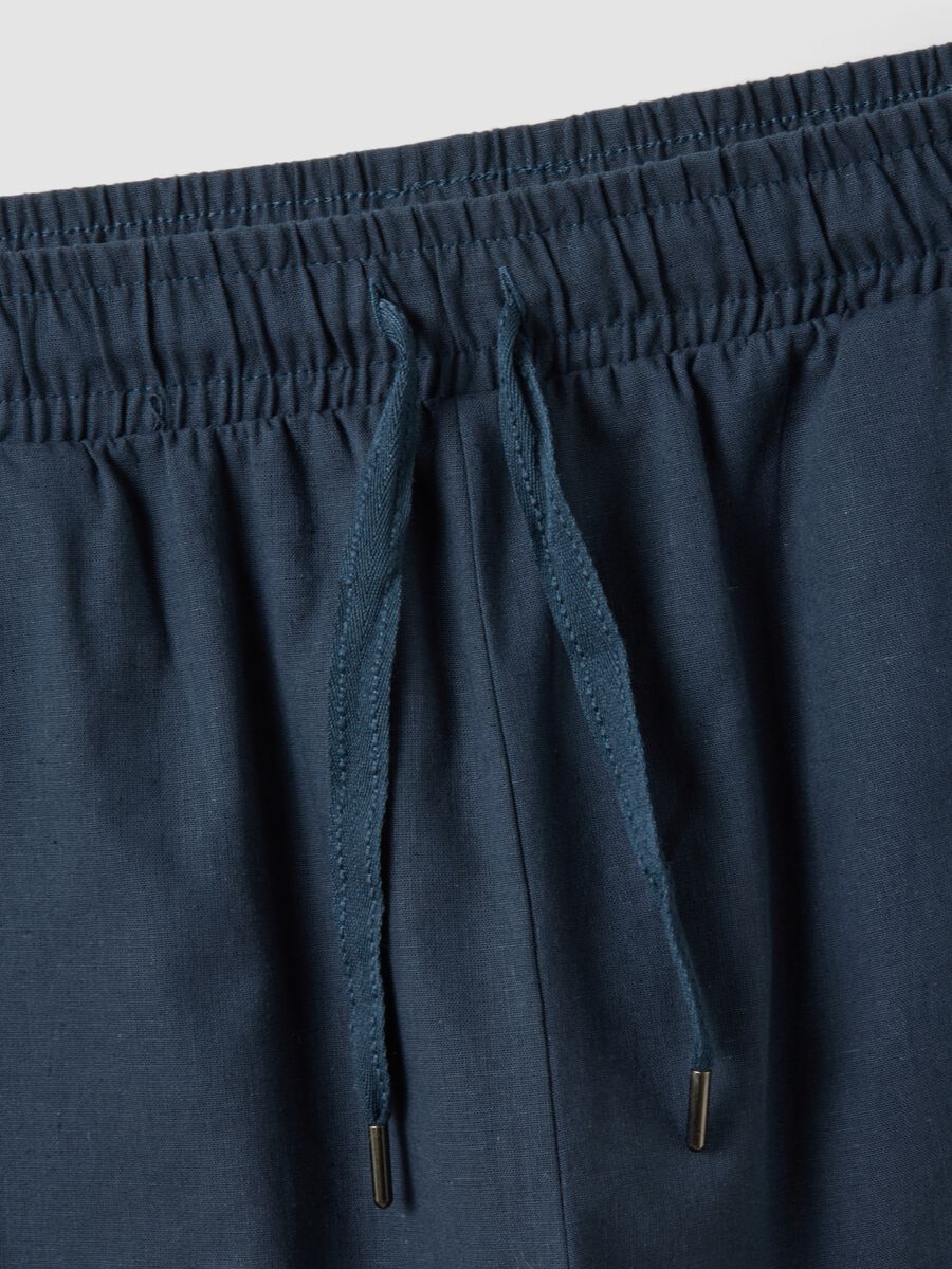 Blue cotton and linen blend pyjama shorts, regular fit_5