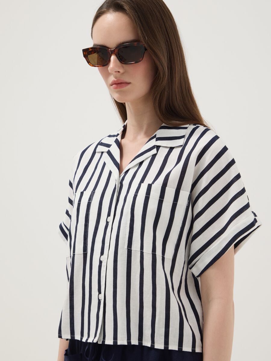 Multicolour striped regular-fit linen and viscose blend shirt_2