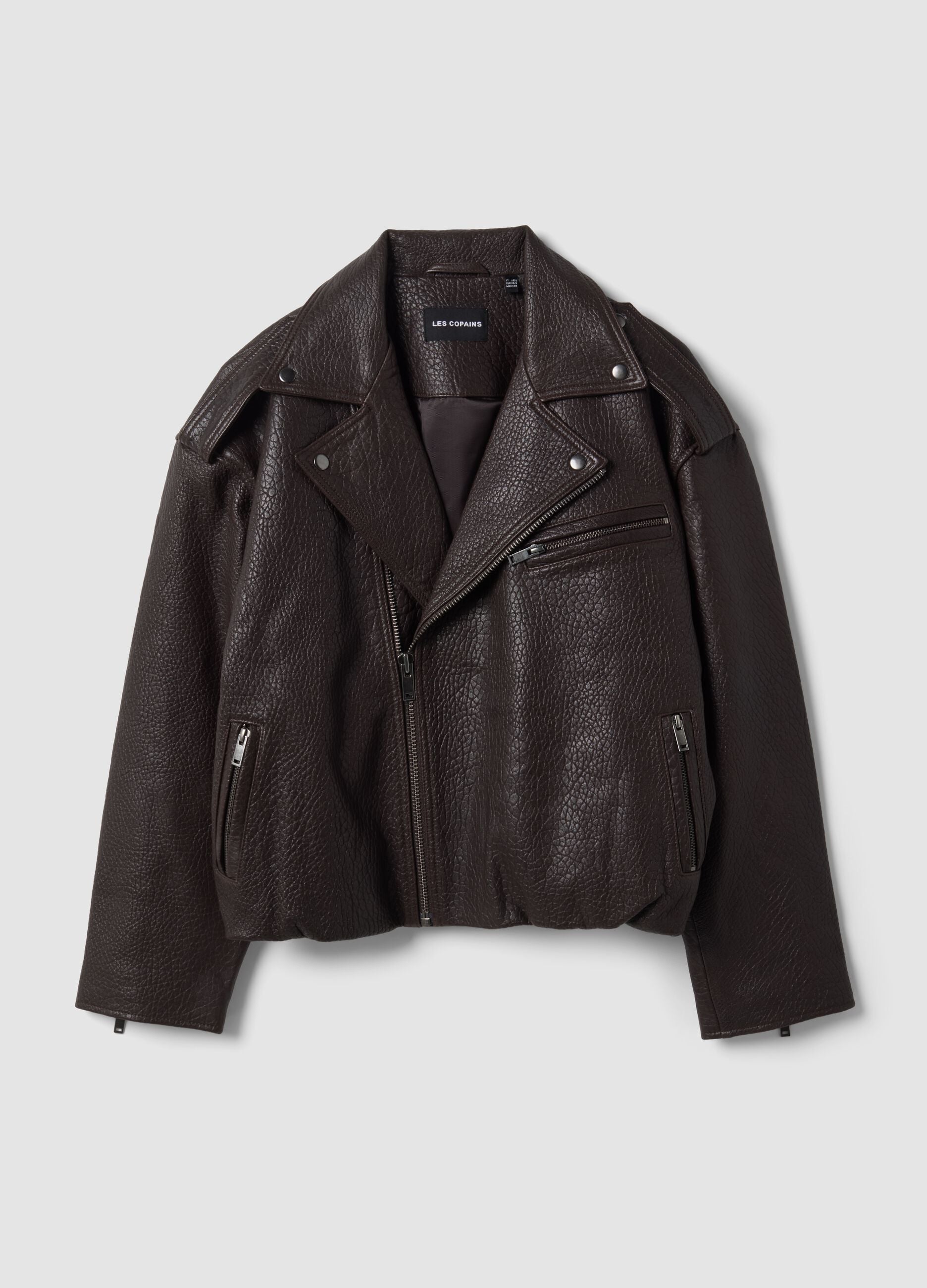 Brown oversized genuine leather biker jacket