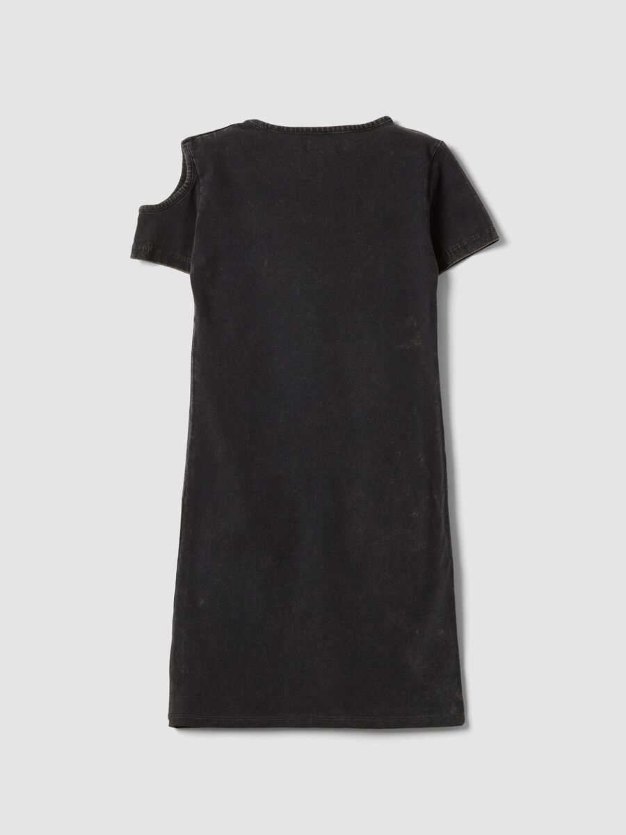 Black stretch cotton dress with shoulder cut-out_4