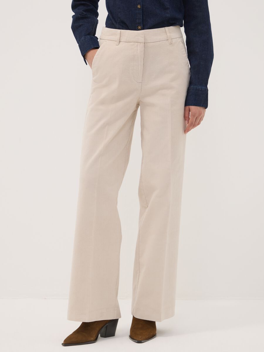 Cal&ccedil;as The Iconic Pants bege em algod&atilde;o el&aacute;stico canelado, straight fit_1