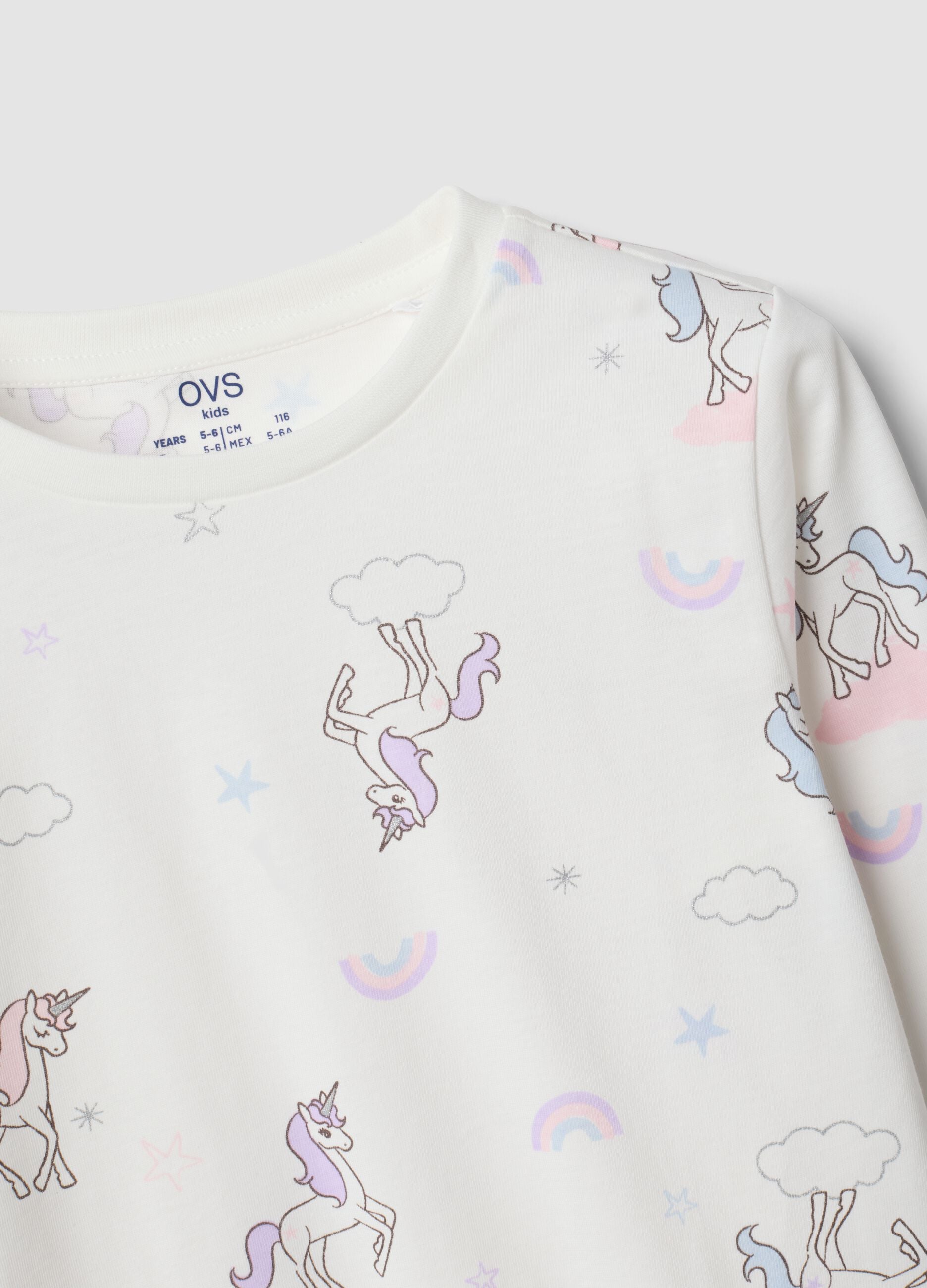 White pure organic cotton unicorn print pyjamas for girls