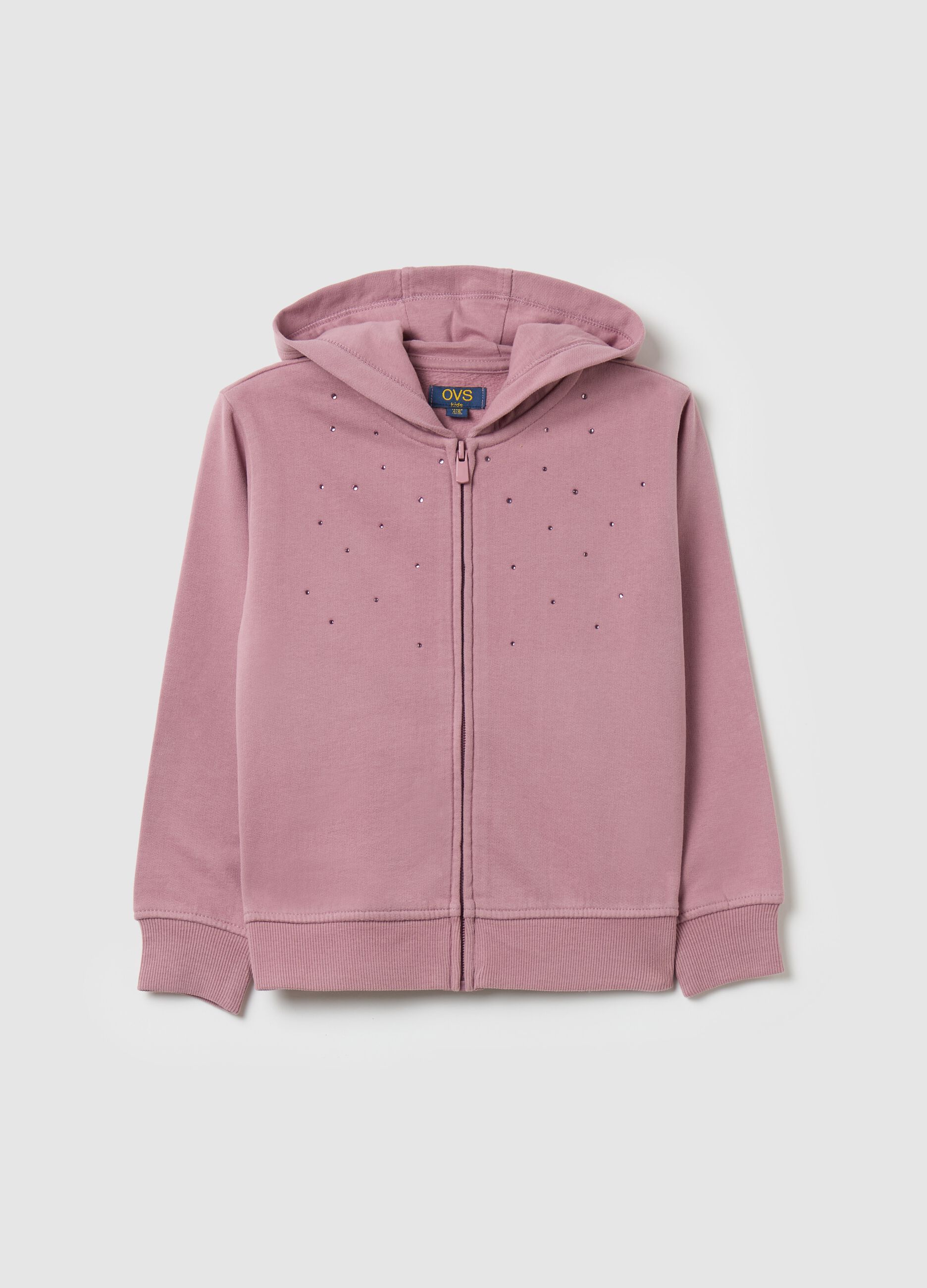 Full-zip sweatshirt with hood and diamant&eacute;s