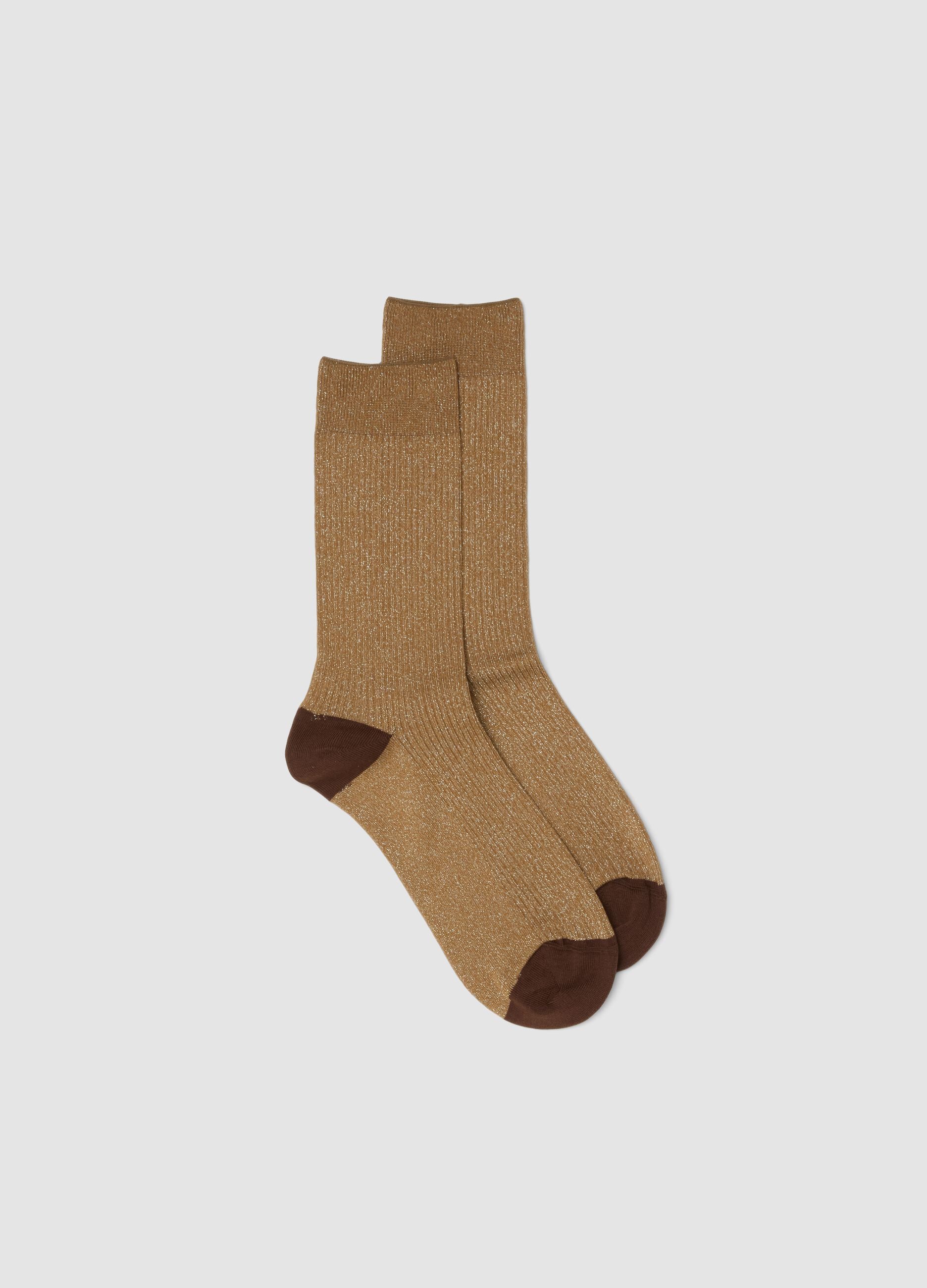 Brown stretch cotton socks with glitter