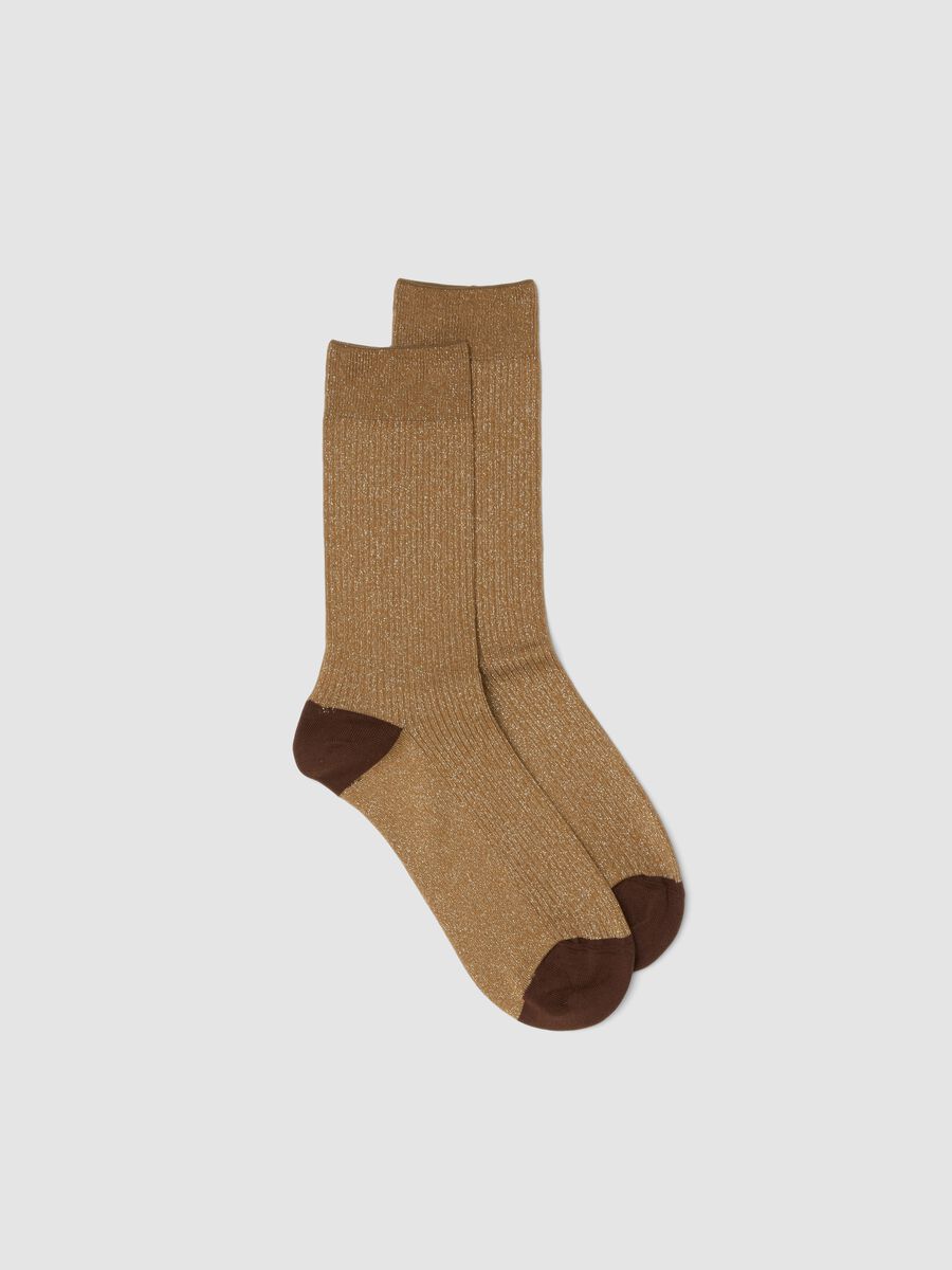 Brown stretch cotton socks with glitter_0