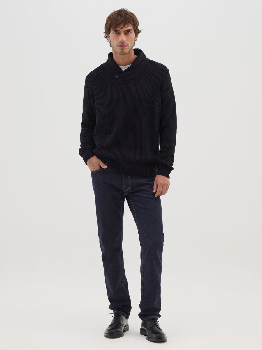 Black shawl collar regular fit jumper_1