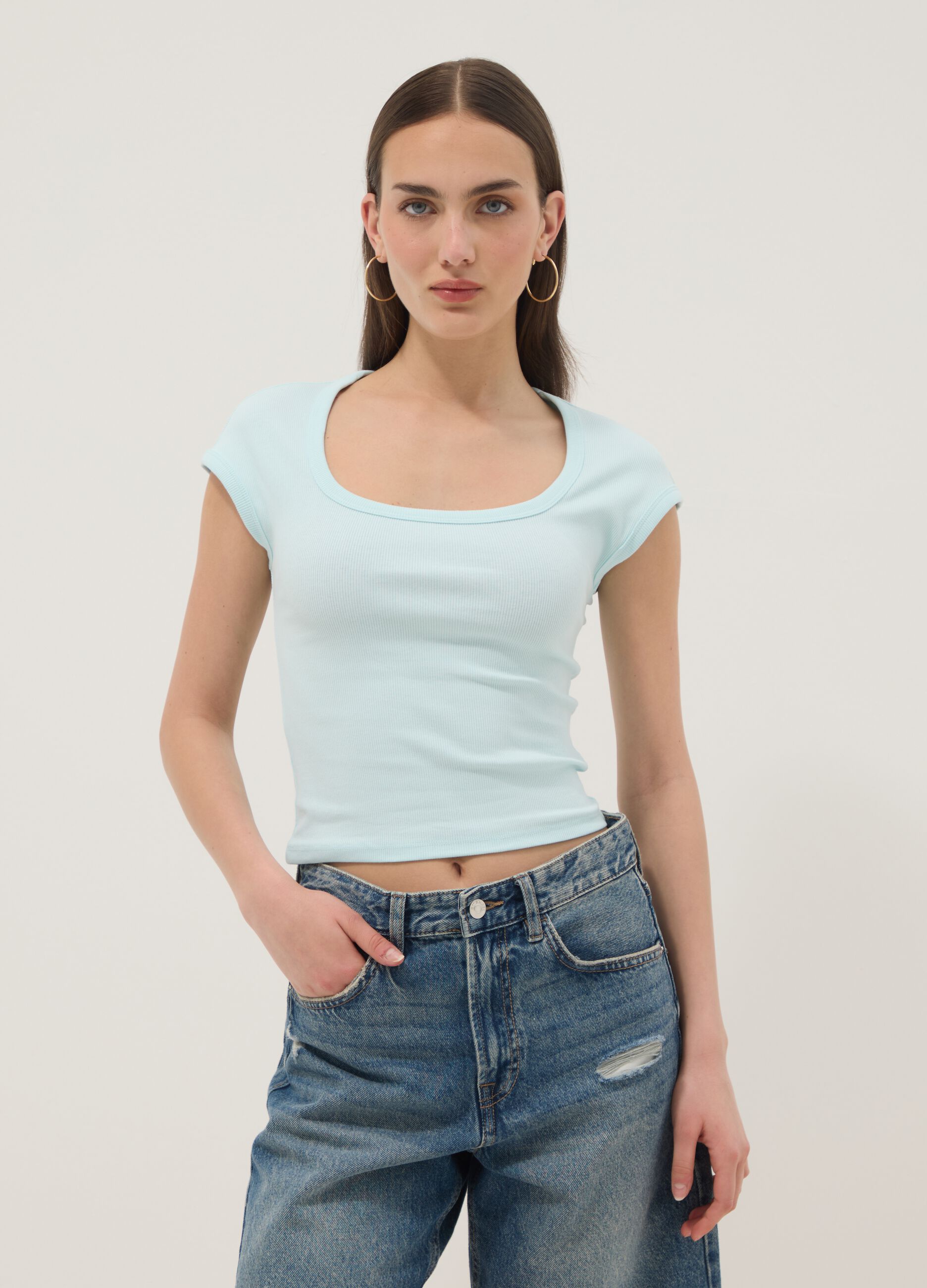Blaues T-Shirt aus elastischer Baumwolle