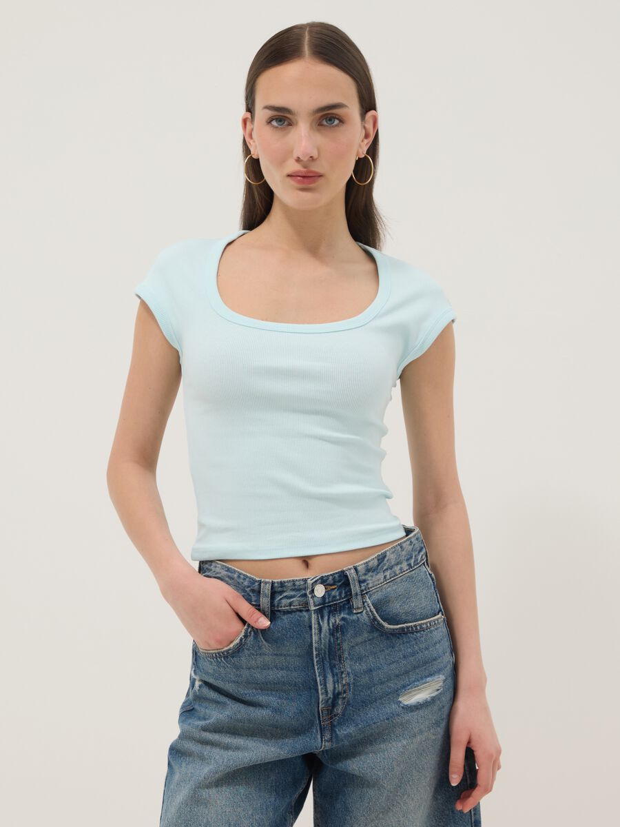 Camiseta azul de algod&oacute;n el&aacute;stico_1