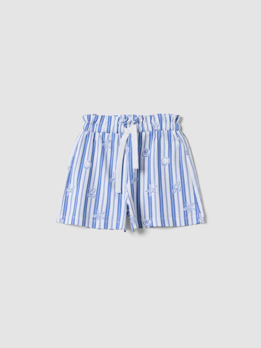 M&auml;dchen-Shorts aus reiner Baumwolle mit weiss-hellblauen Streifen und Prints_0
