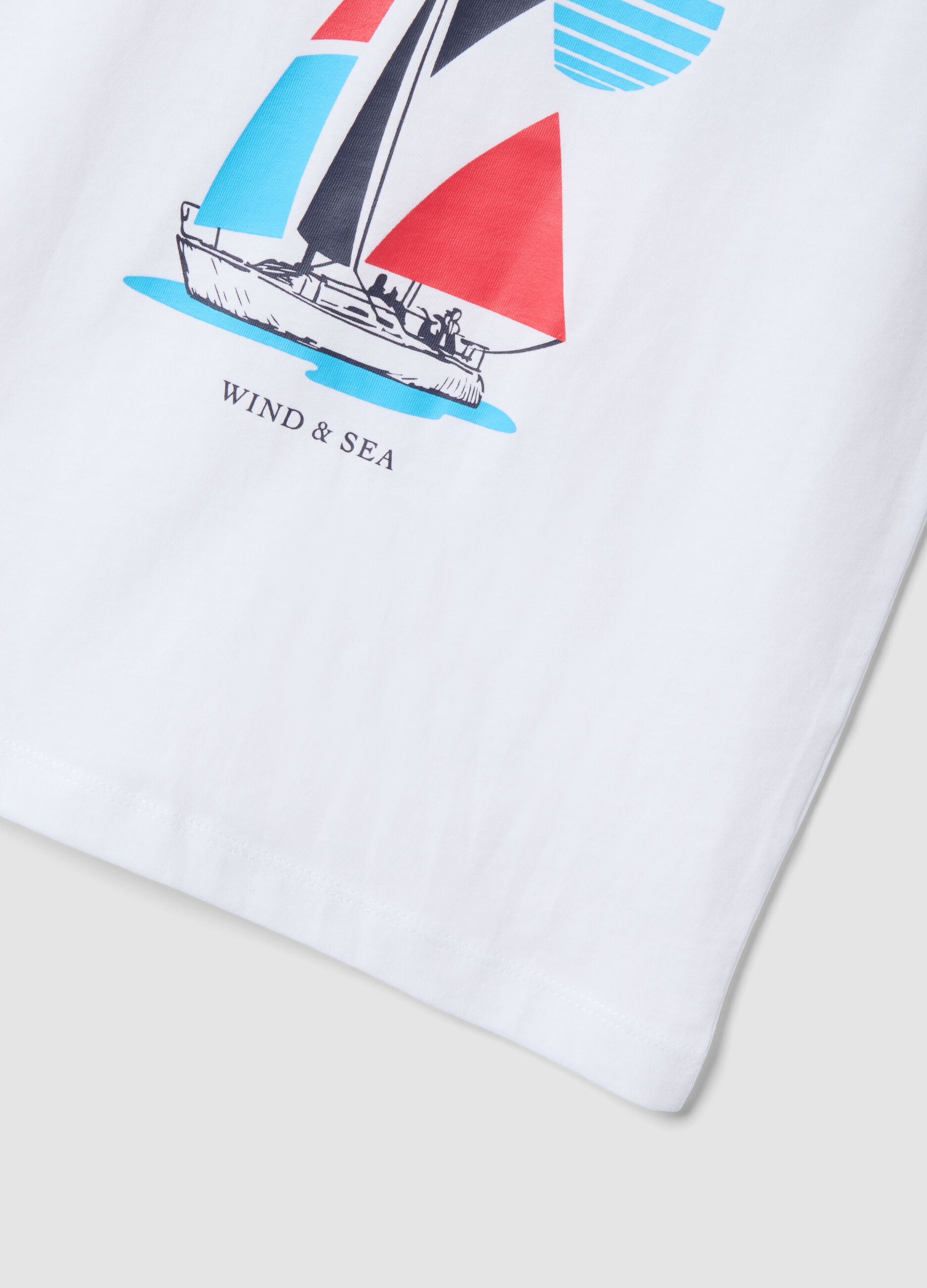 Camiseta de tirantes blanca de algod&oacute;n puro para ni&ntilde;o con estampado de velero