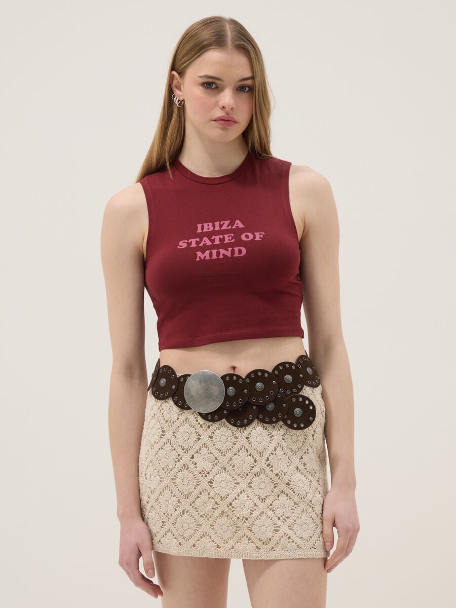 Rotes Regular-Fit Tanktop aus Stretch-Baumwolle mit Statement-Print_1