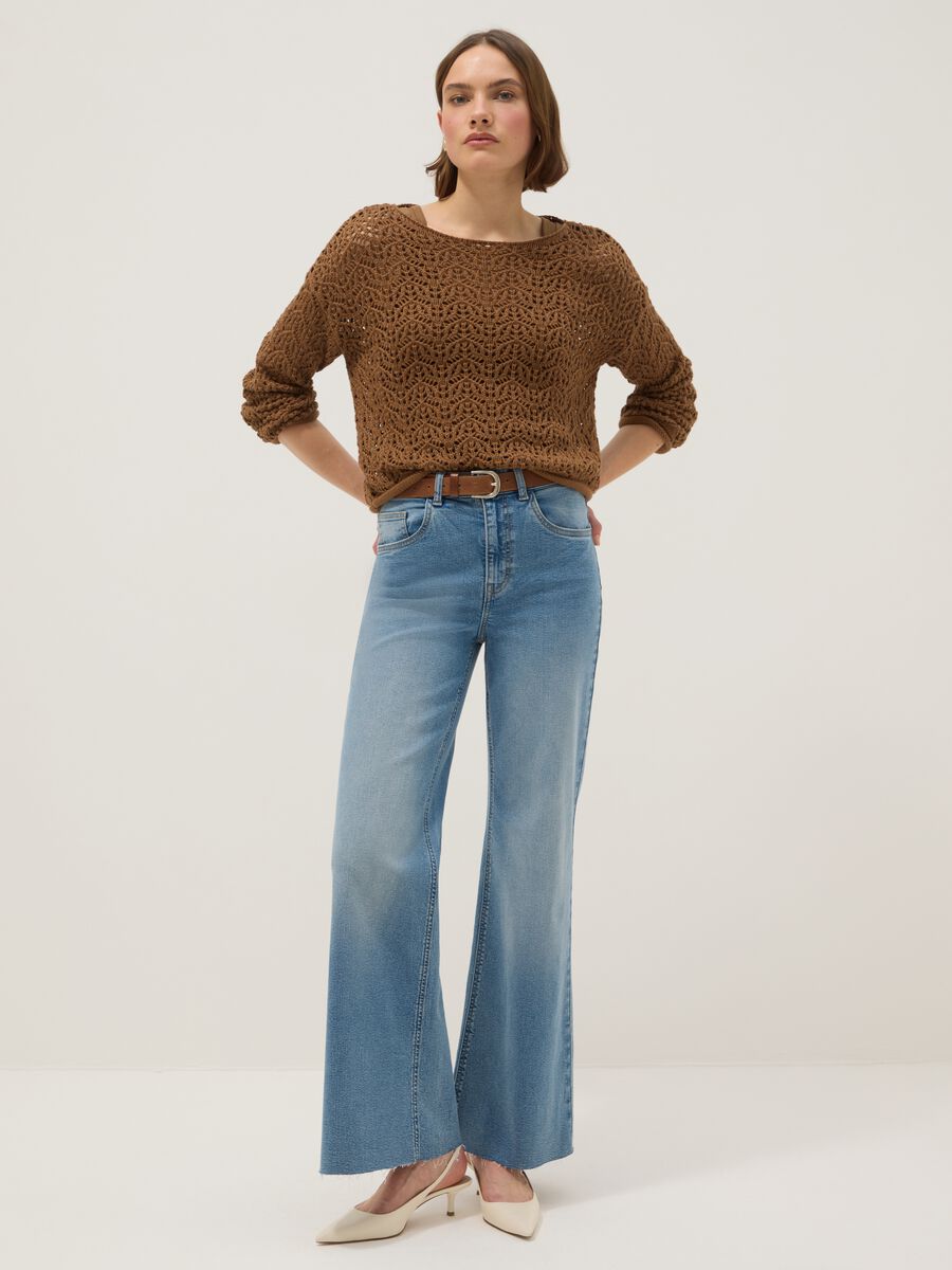 Brown pure cotton jumper with regular fit and perforated design_1