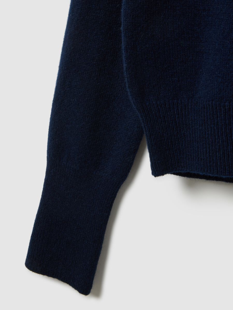 Regular Fit Blue Crew Neck Pure Cashmere Sweater_5