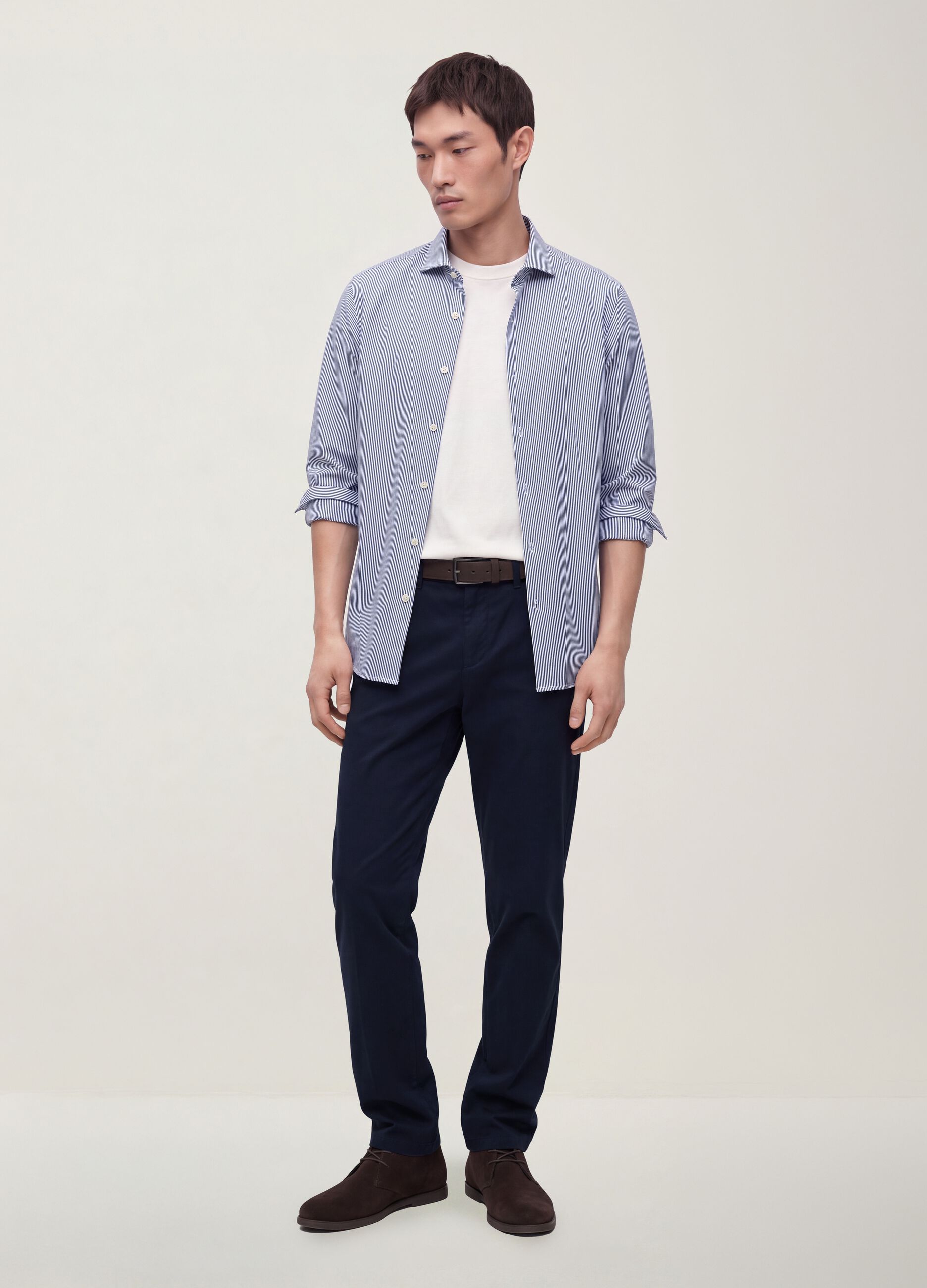 Pantaloni chino blu in twill di cotone elasticizzato slim fit