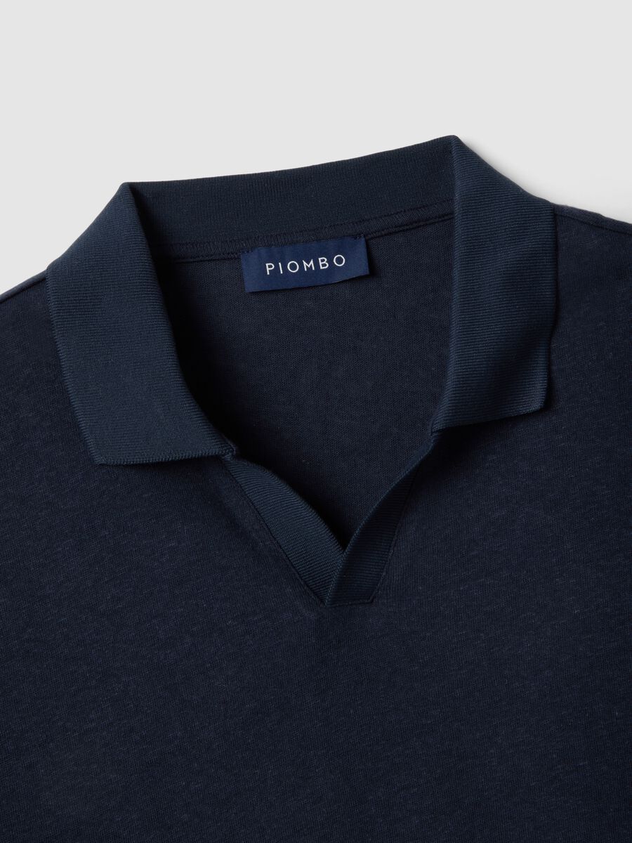 Blue regular fit linen-cotton blend polo_5