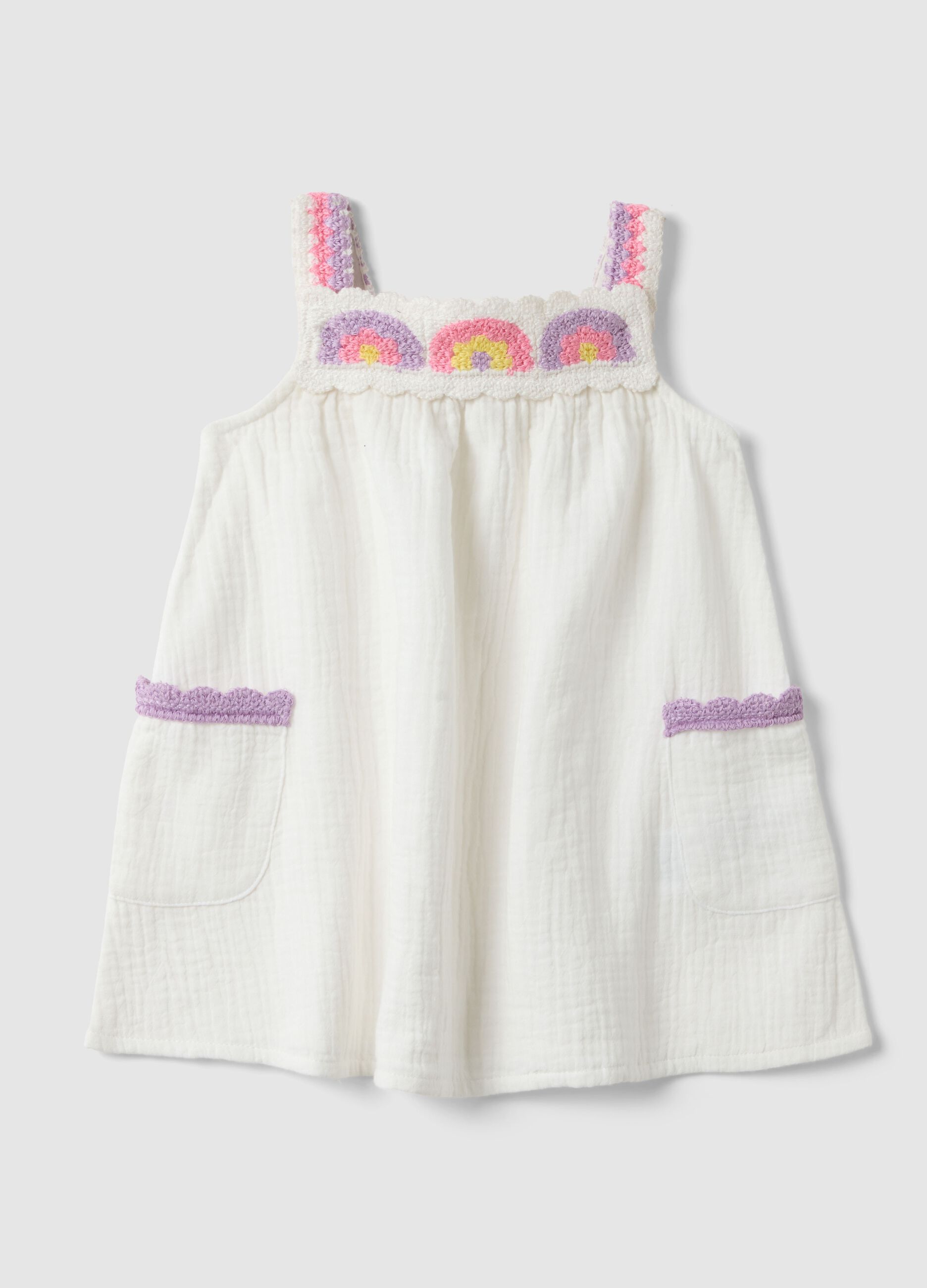 White pure cotton girl's dress regular fit with embroidery
