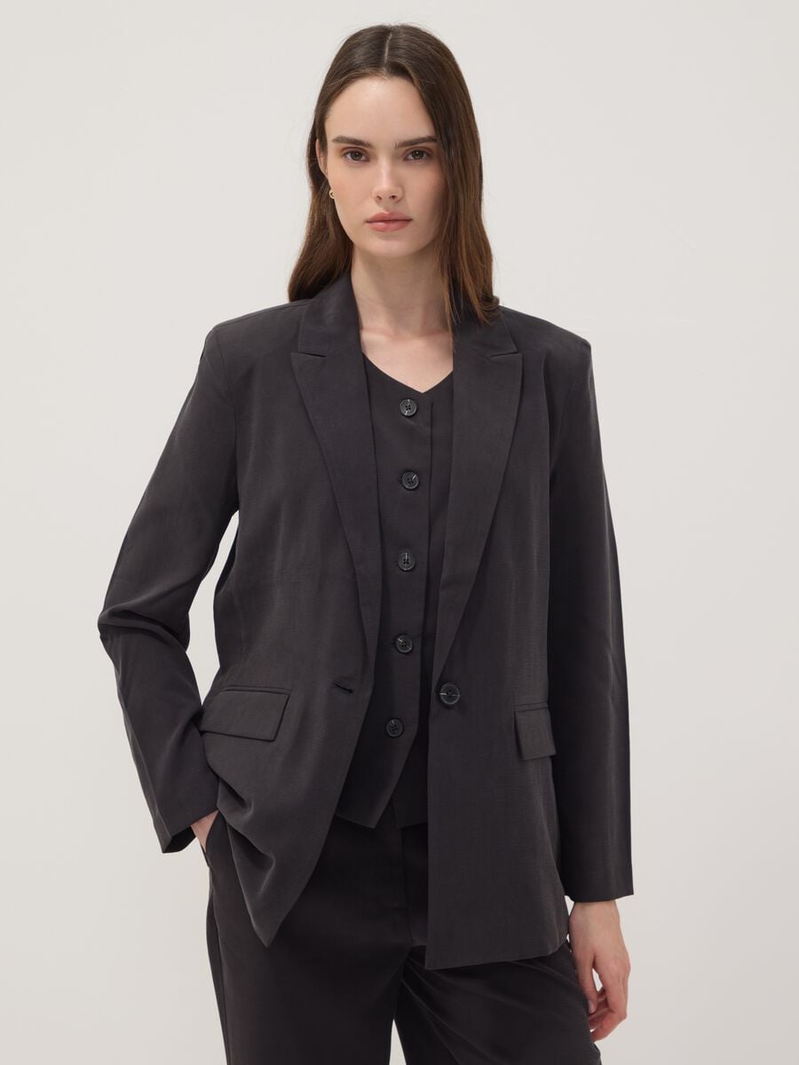 Black regular-fit viscose-blend blazer_0