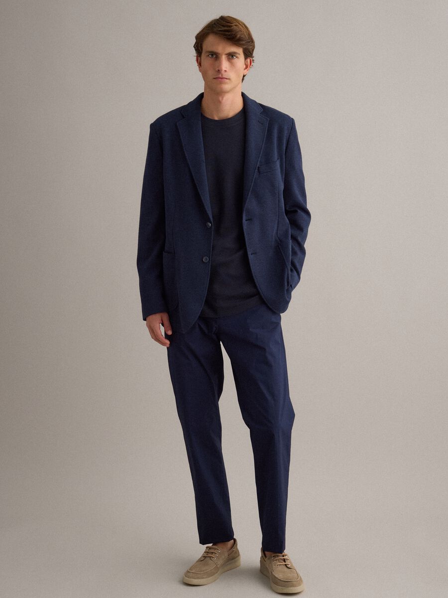 Slim fit blue stretch cotton blazer_1