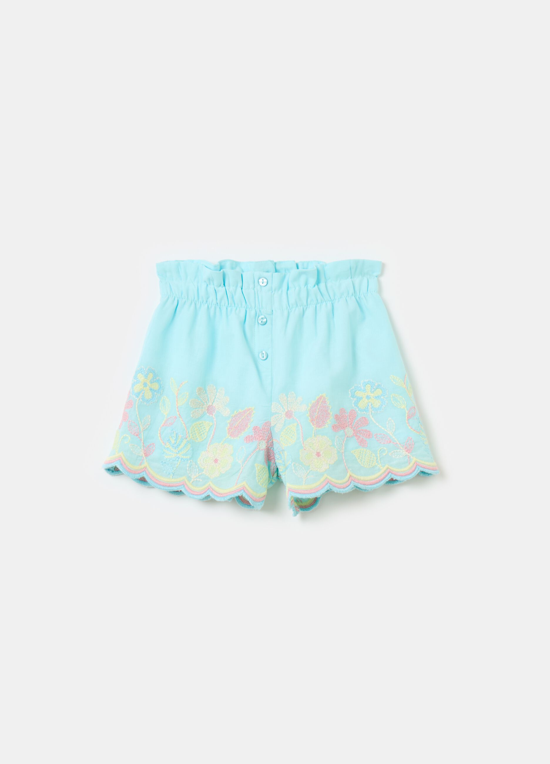 Shorts in cotone con ricamo floreale