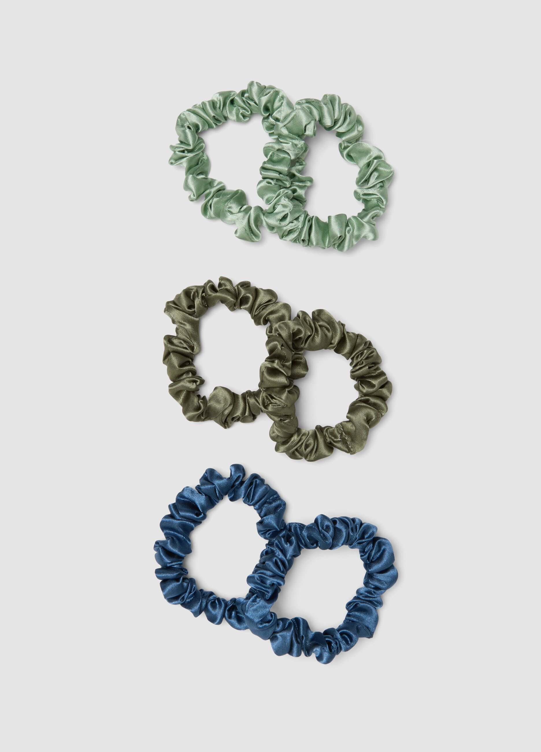 SINCERELY HAIR Small Satin Scrunchies 6-Pack Blue & Green