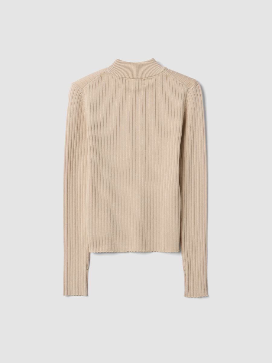 Beige ribbed viscose-blend top with high neck_6