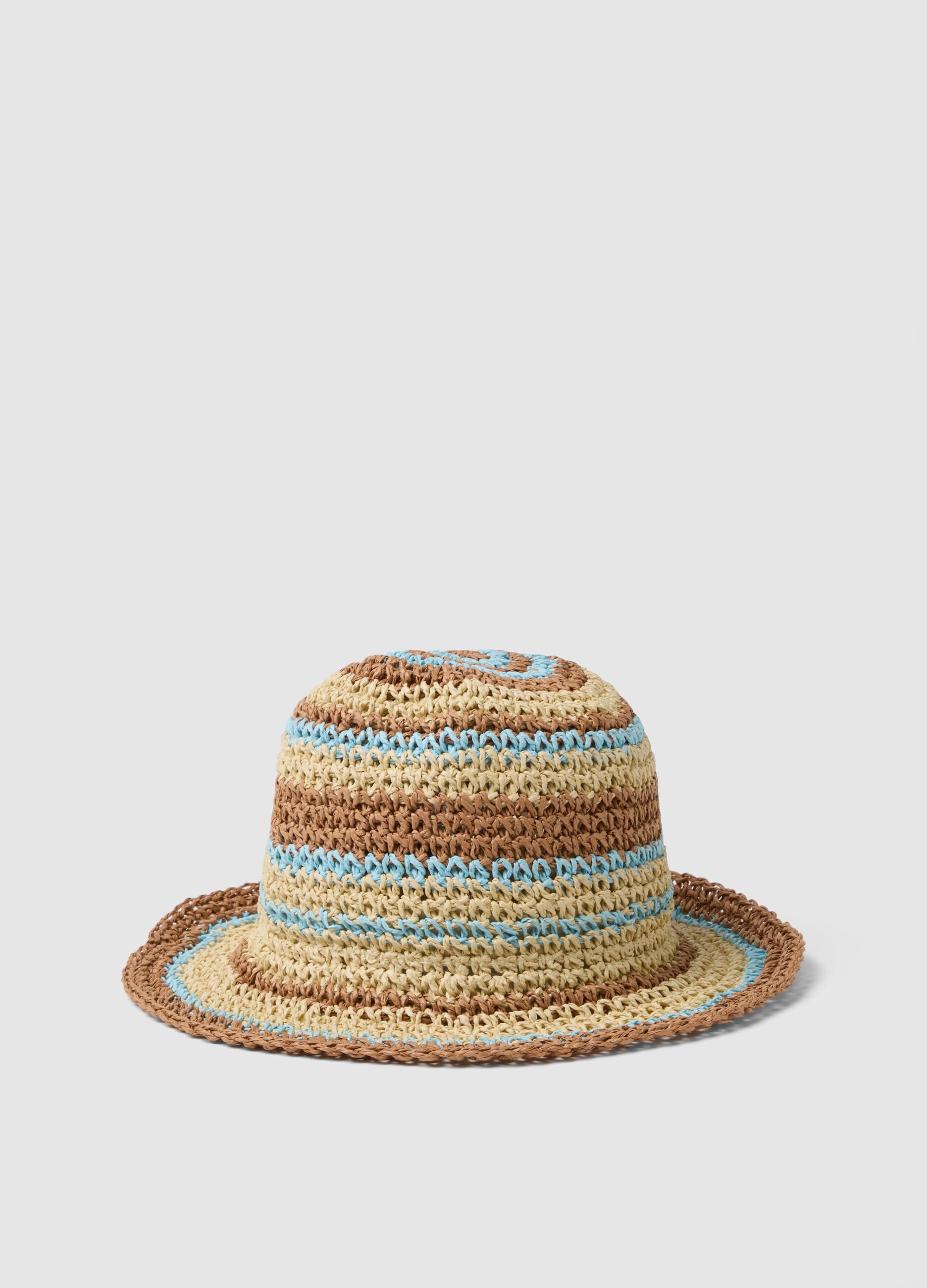 Multicolour striped paper blend fabric hat