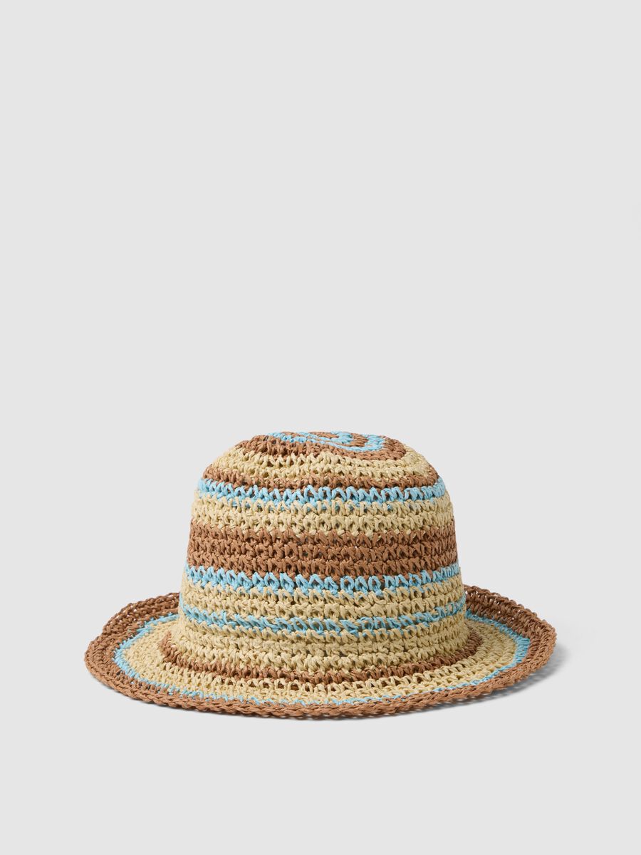 Multicolour striped paper blend fabric hat_0