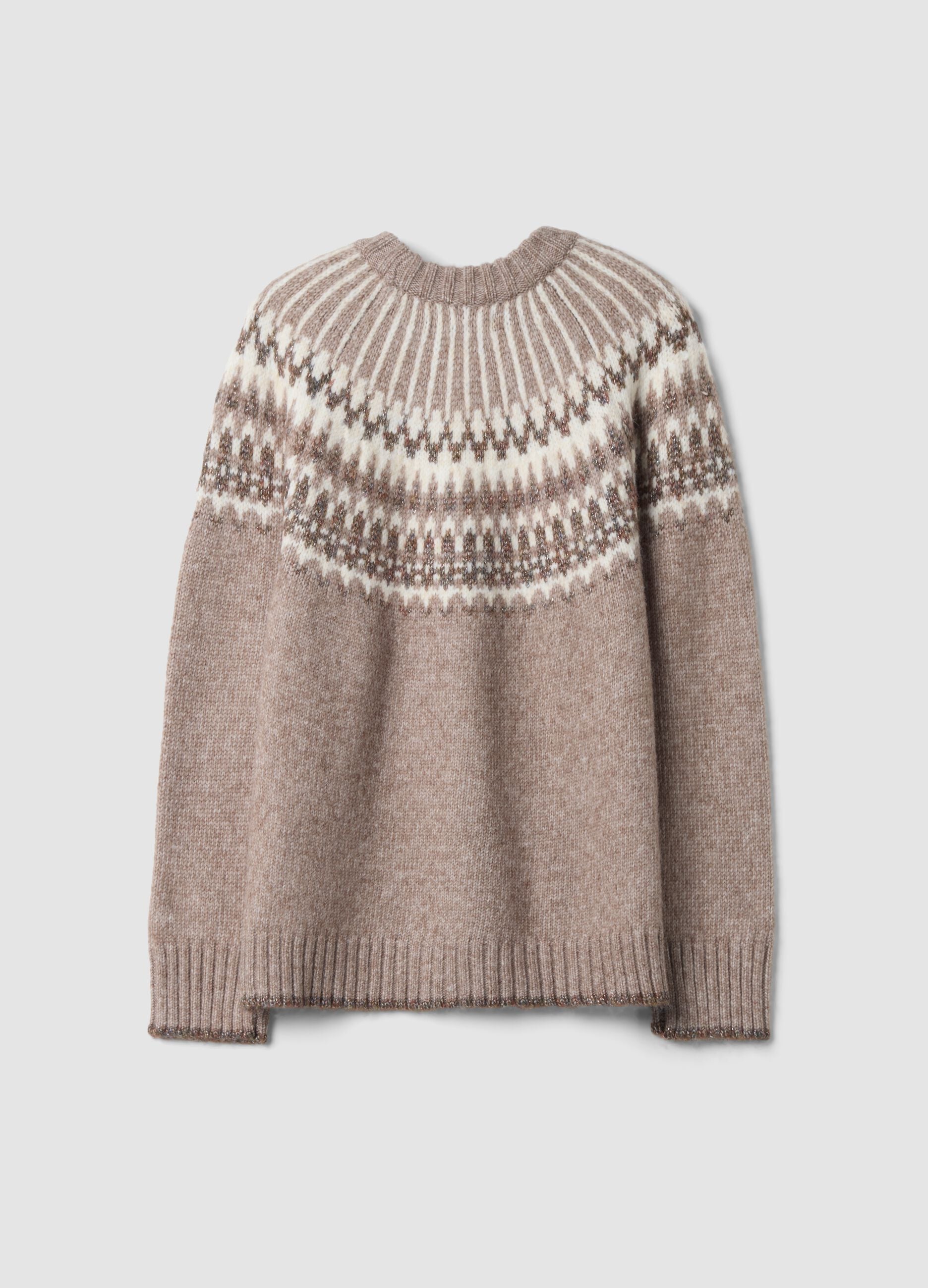 Beiger Jacquard-Pullover mit Rundhalsausschnitt in Oversize-Passform
