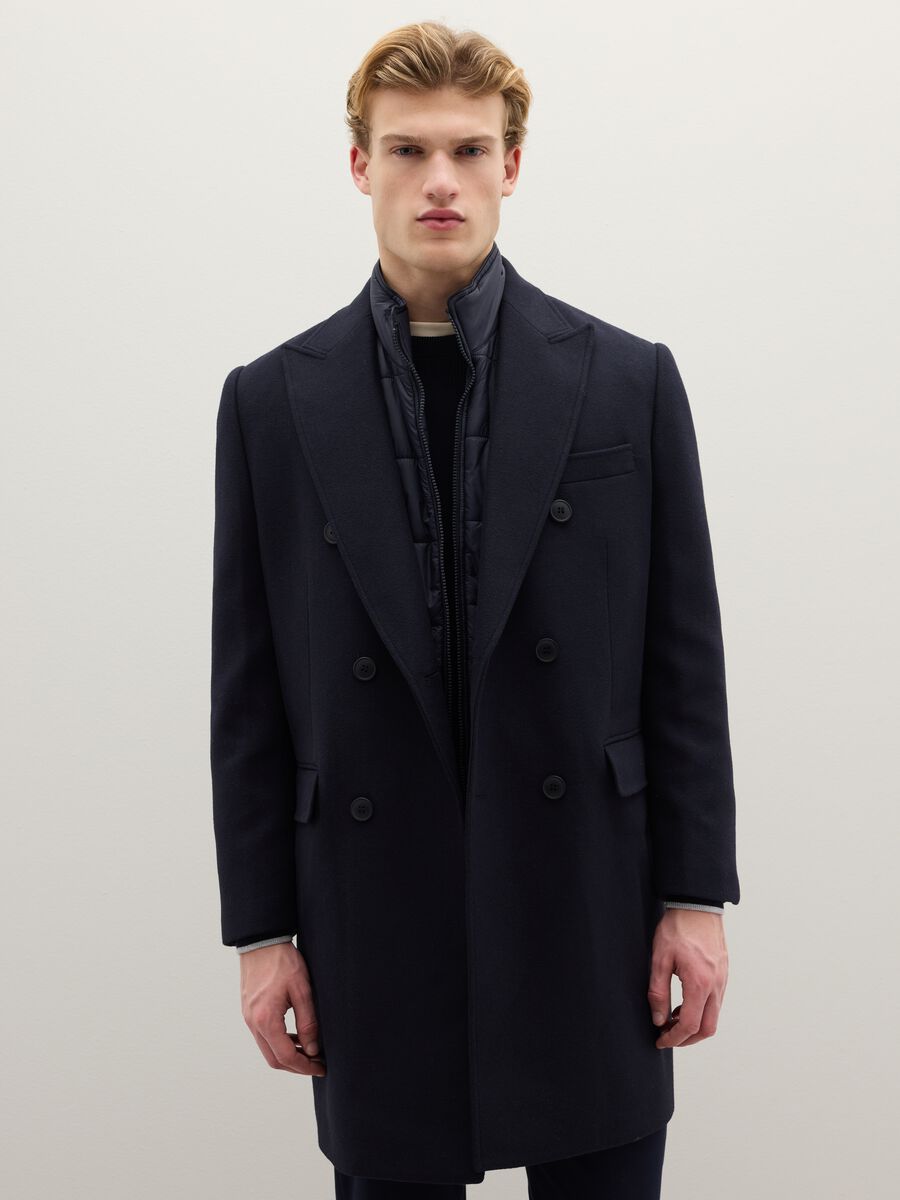 Blue regular fit coat with buttons_0