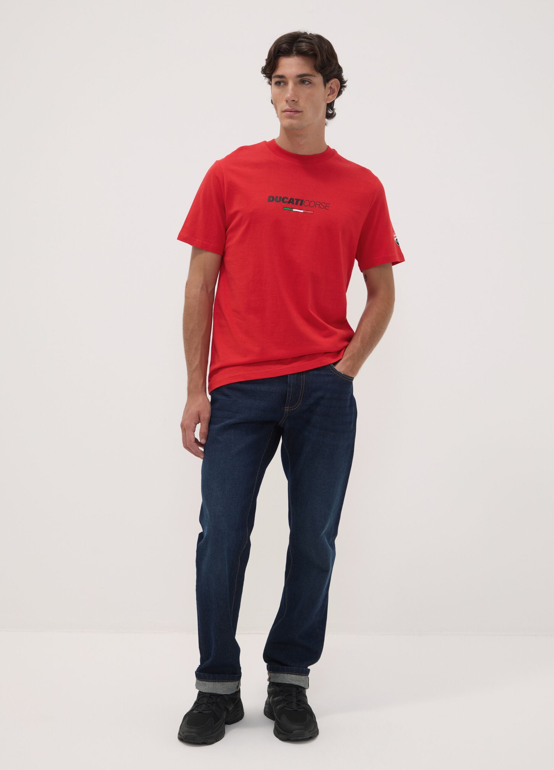 Red pure cotton T-shirt with Ducati print