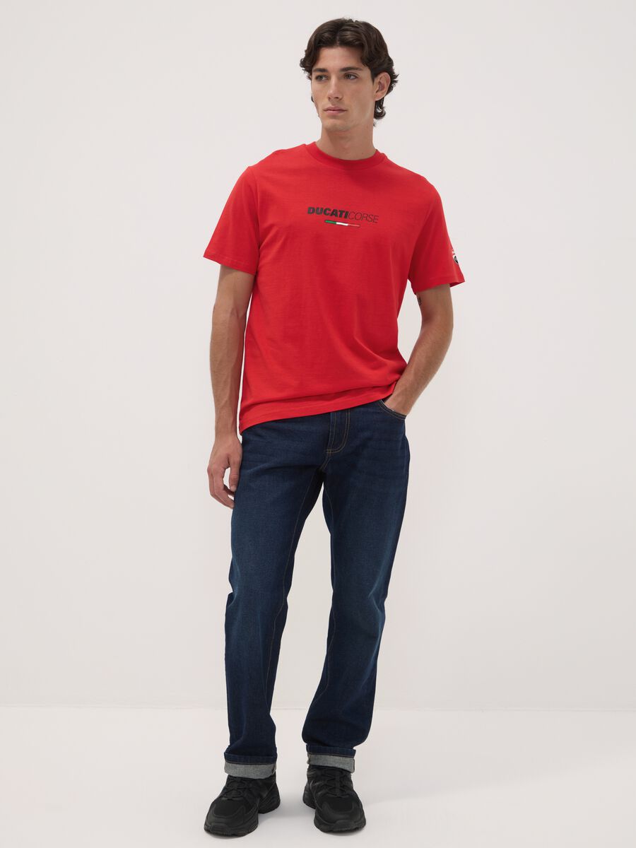 Red pure cotton T-shirt with Ducati print_1
