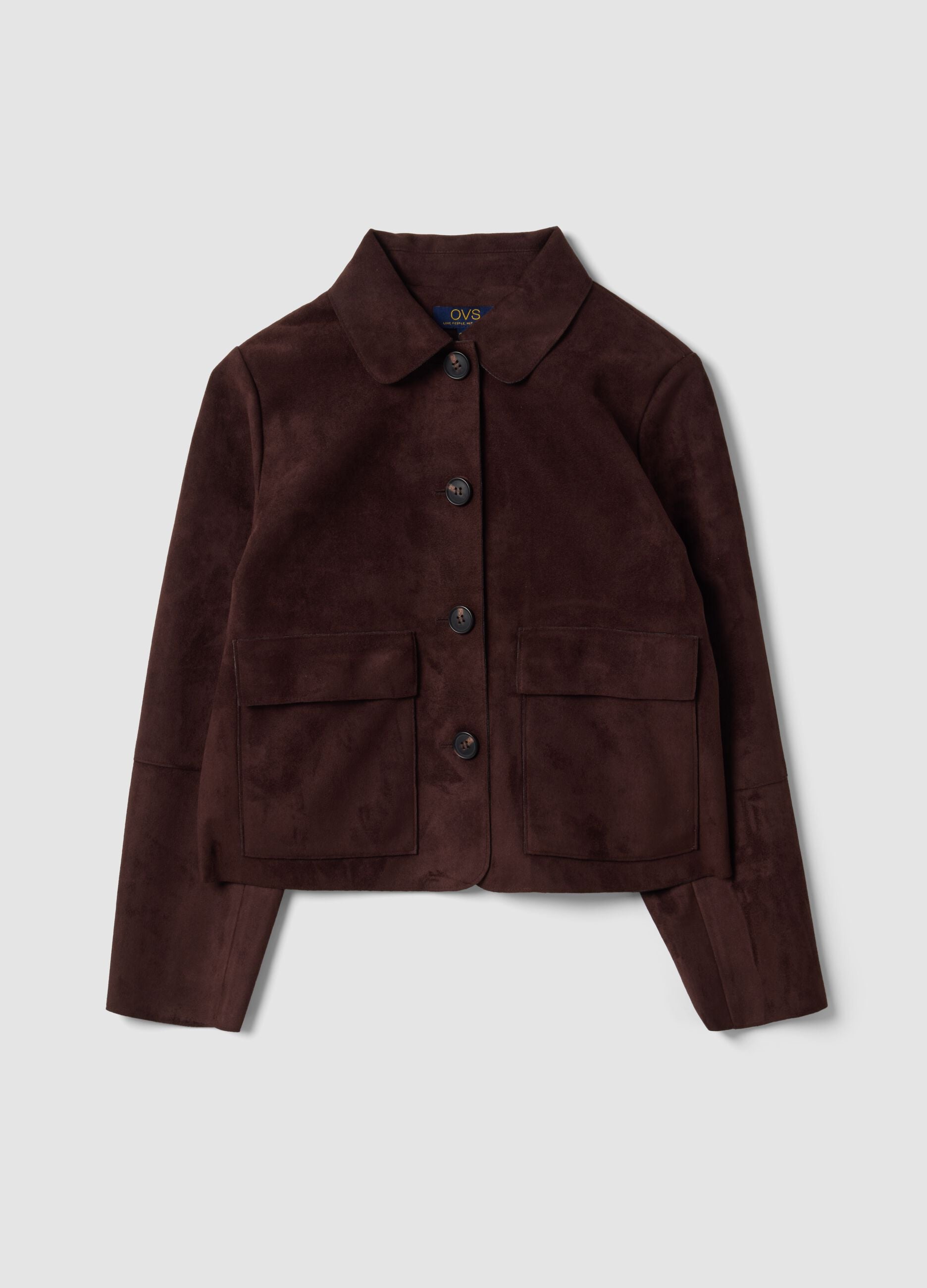 Brown regular-fit shacket with patch pockets