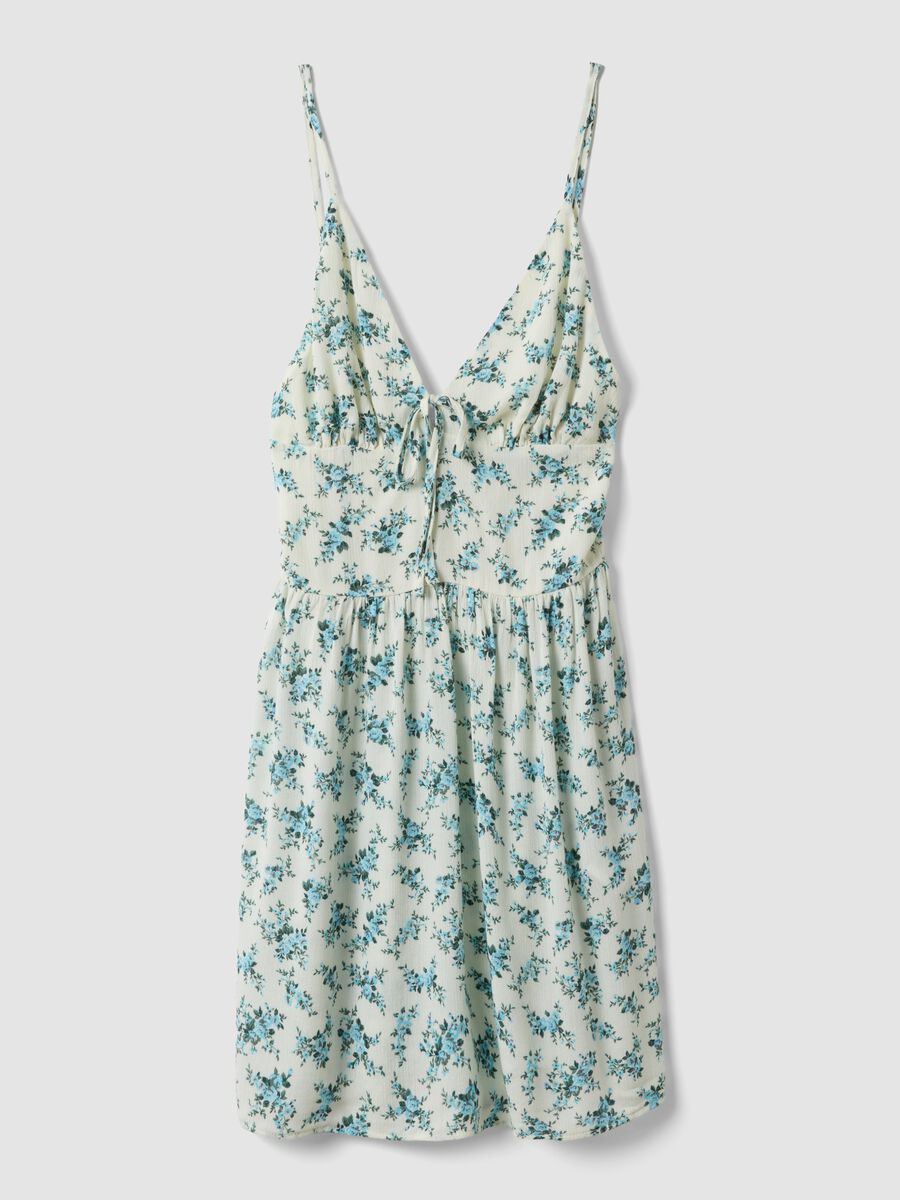 White floral mini dress in pure viscose_0