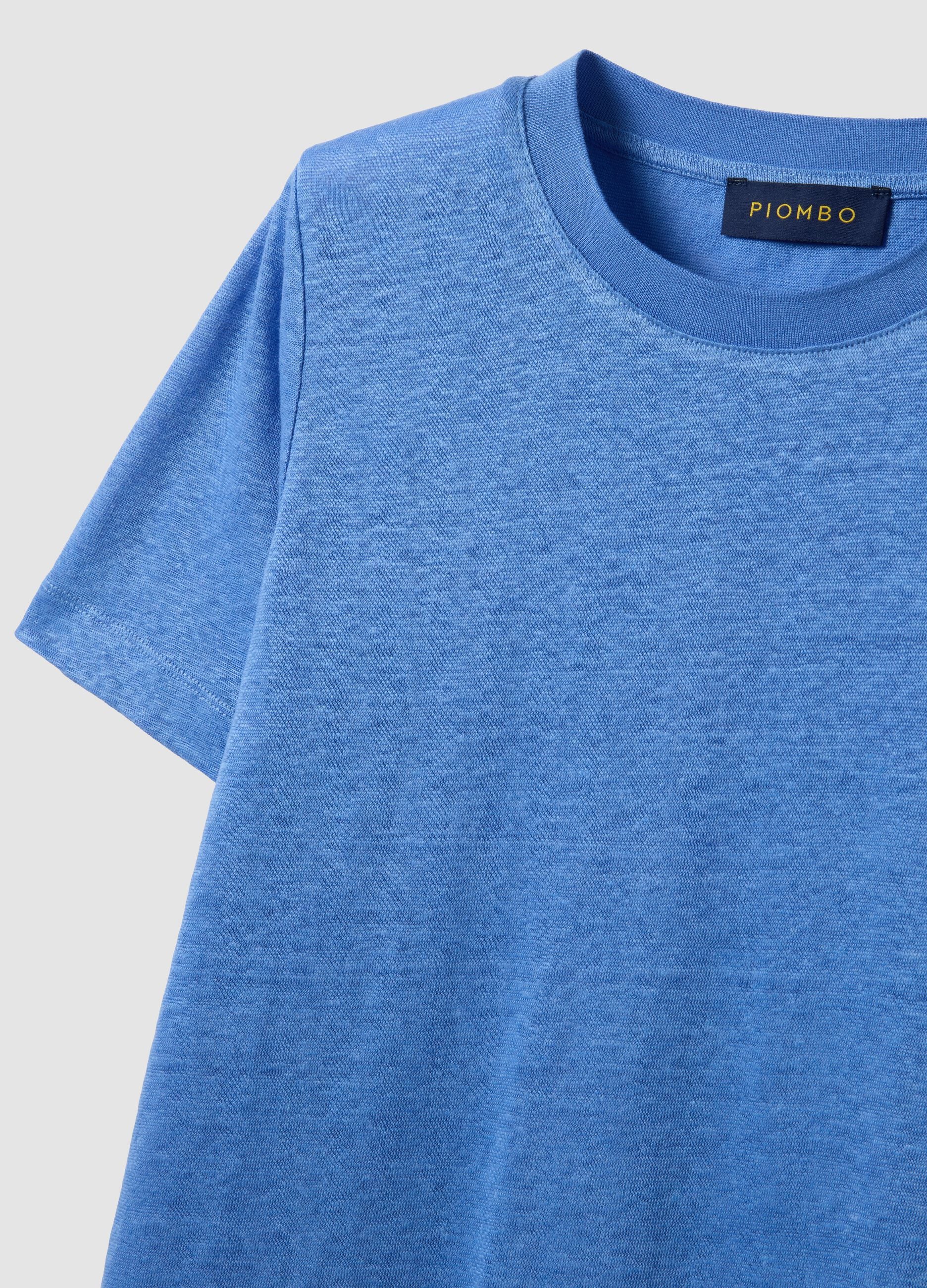 Hellblaues T-Shirt aus reinem Leinen mit kurzen &Auml;rmeln, Regular Fit