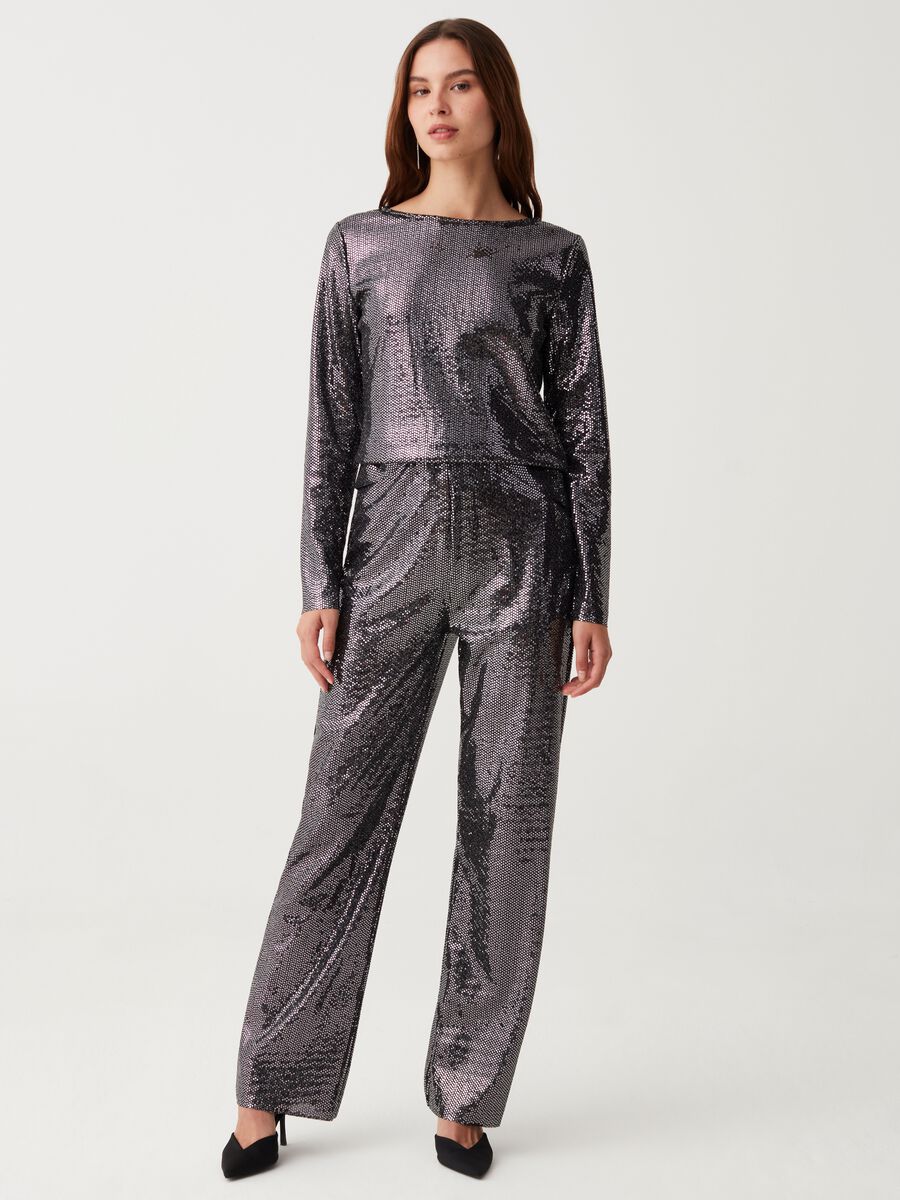 Palazzo trousers with lurex sparkles_0