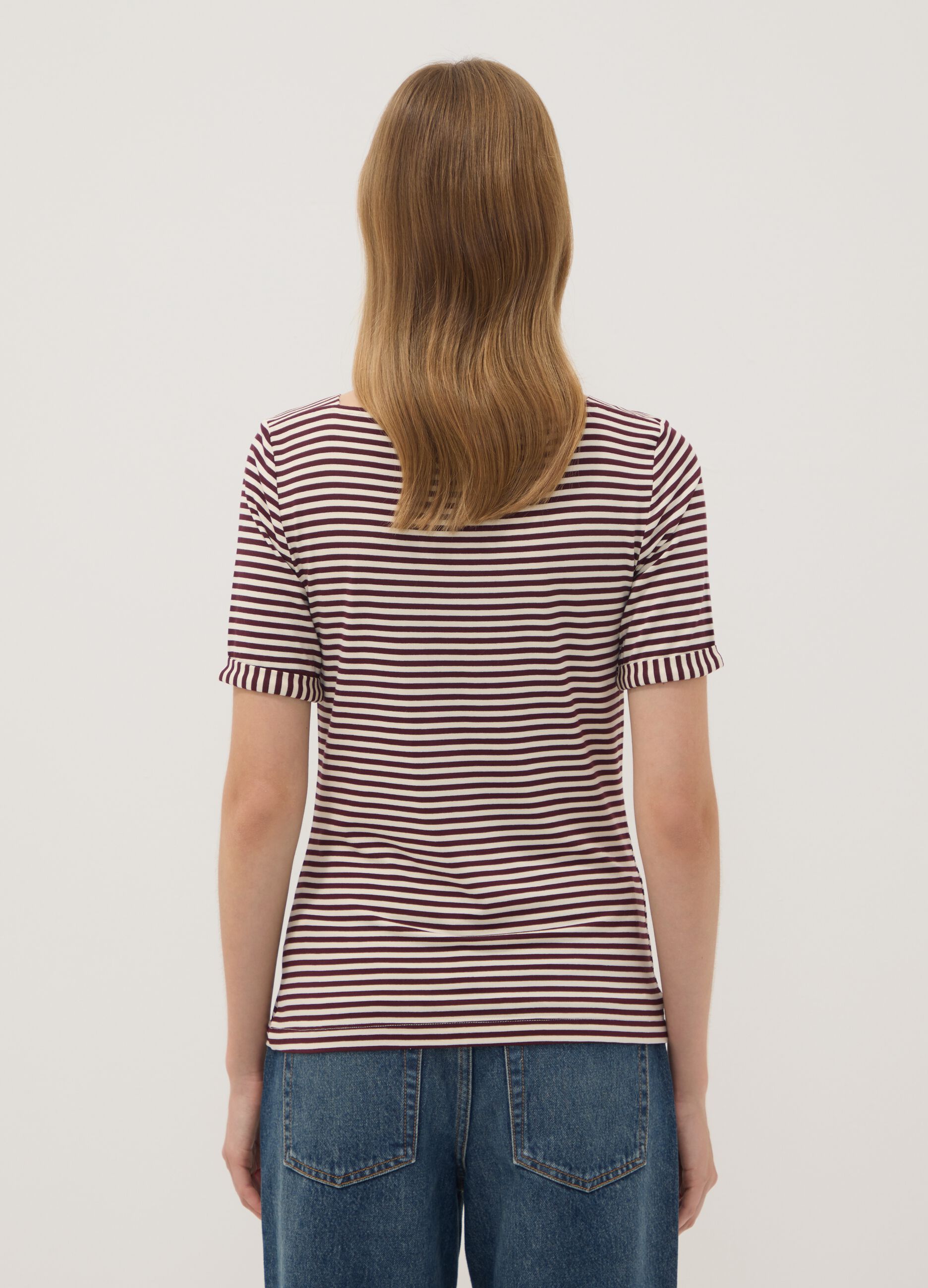 Wei&szlig;es gestreiftes T-Shirt aus elastischer Viskose