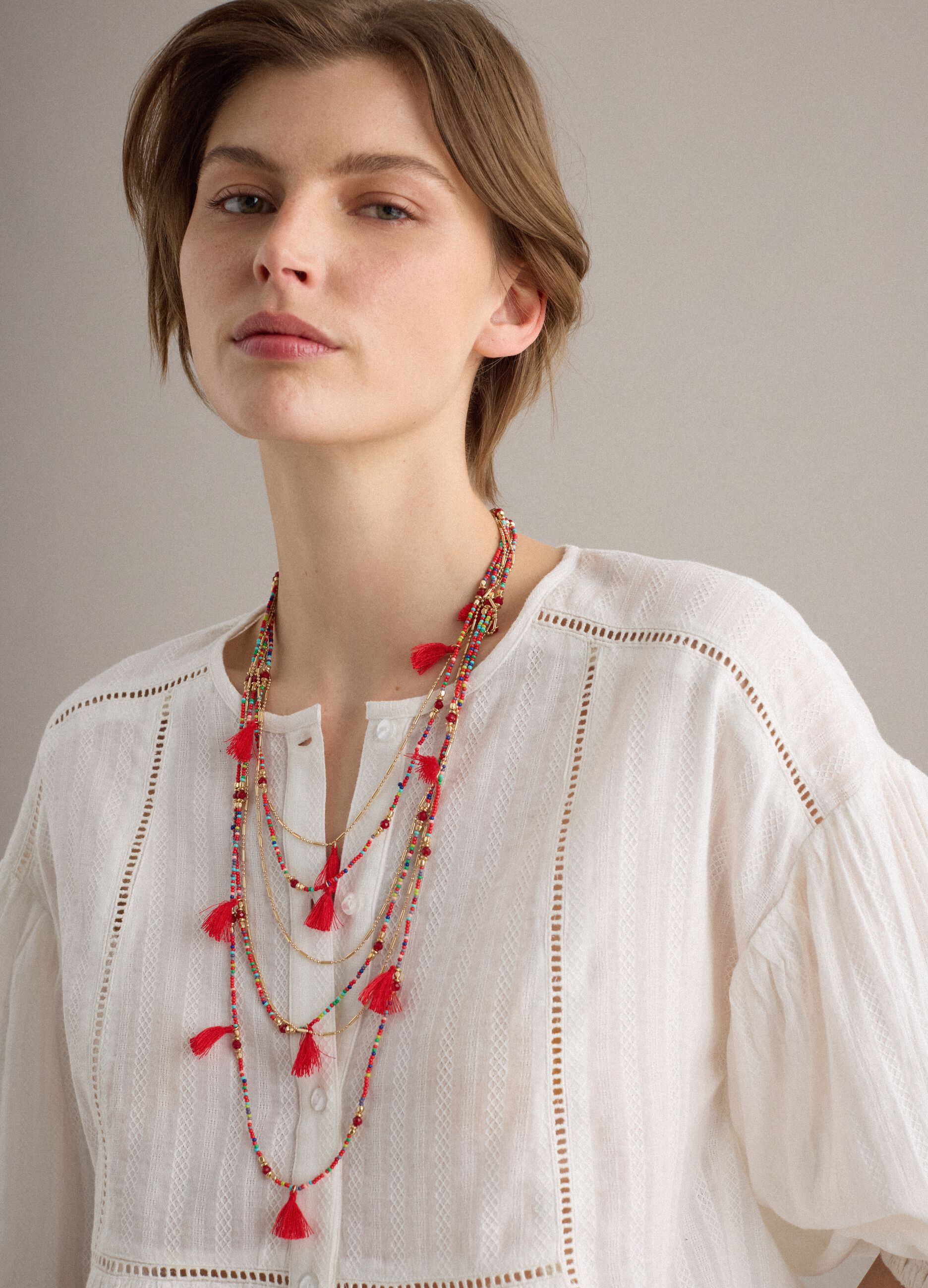 White pure cotton regular-fit shirt with broderie anglaise inserts