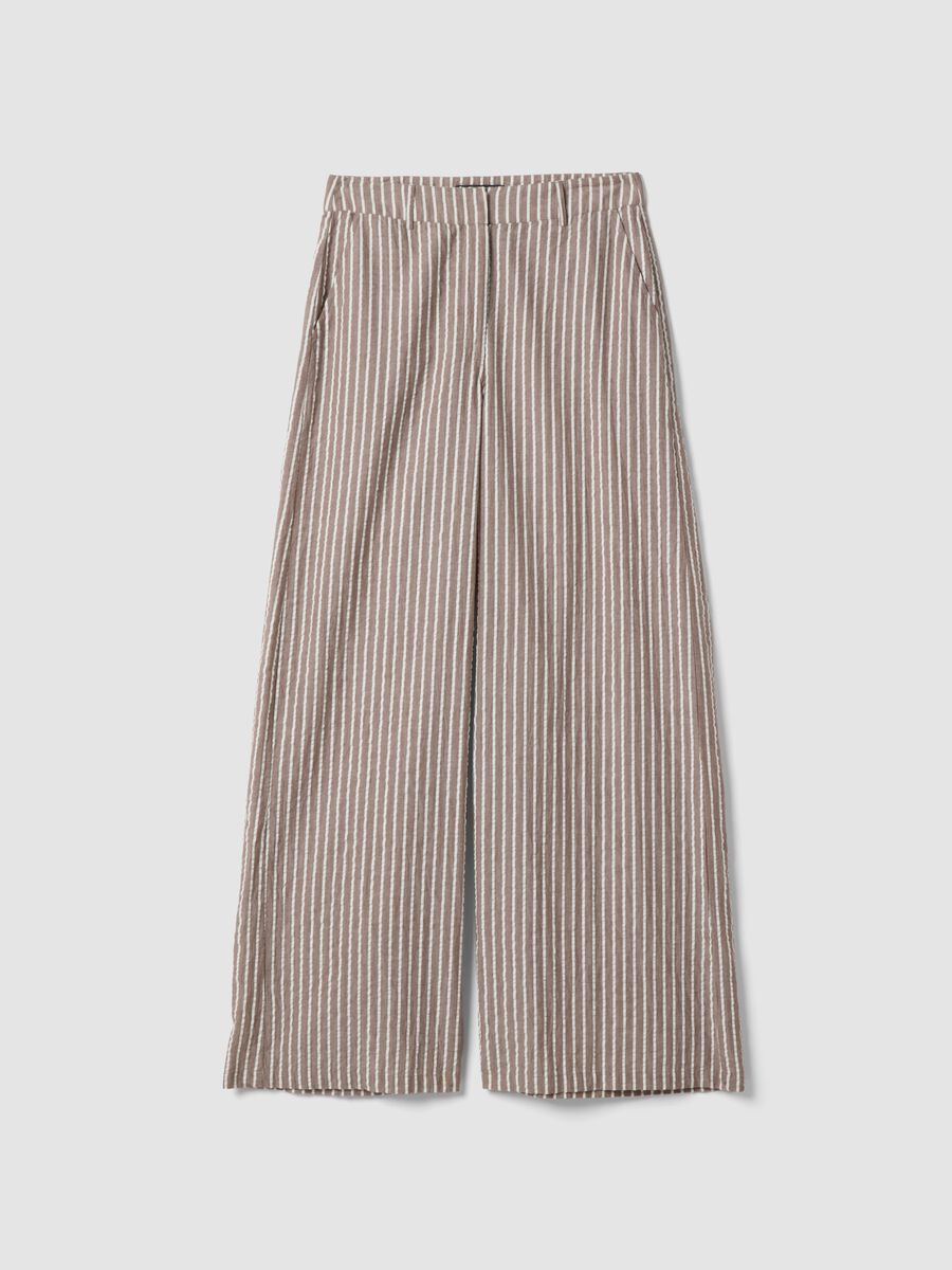Pure cotton wide-leg chino trousers with multicolour stripes_0