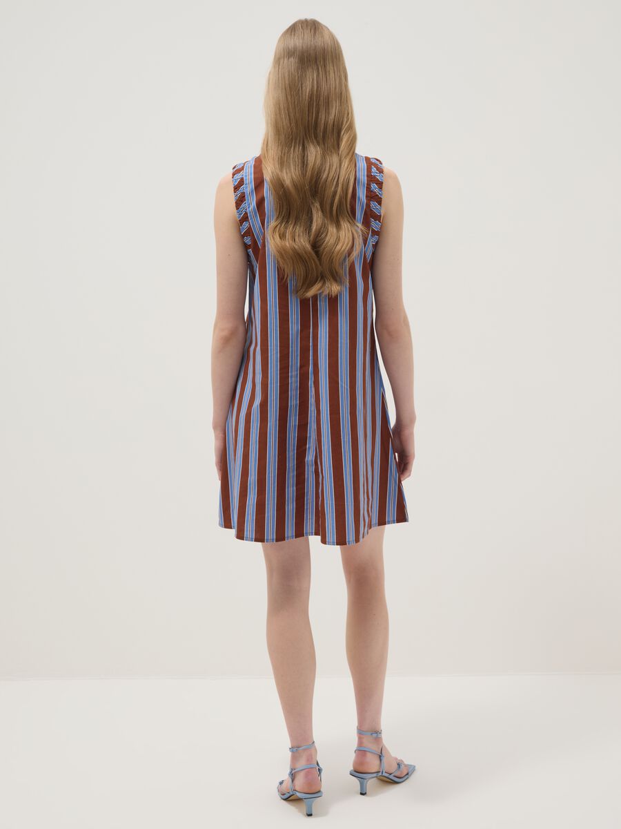 Multicolour striped pure cotton mini dress with V-neck, regular fit_2