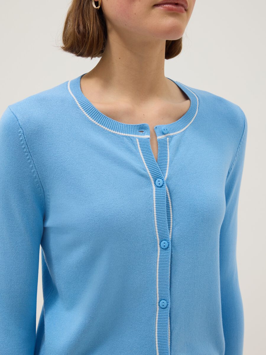 Blue viscose blend cardigan regular fit with buttons_3